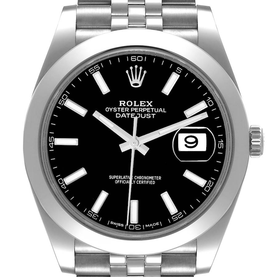 Rolex Datejust 41 Black Dial Steel Jubilee Bracelet Watch 126300 Box Card SwissWatchExpo