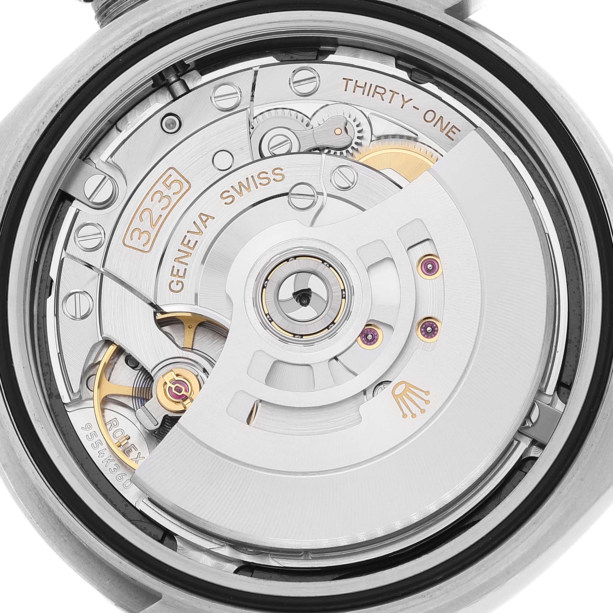 The image shows a close-up of the movement mechanism for the Rolex Datejust 41 126300 Men's Stainless Steel Black Dial 126300 Men's Stainless Steel Black Dial.