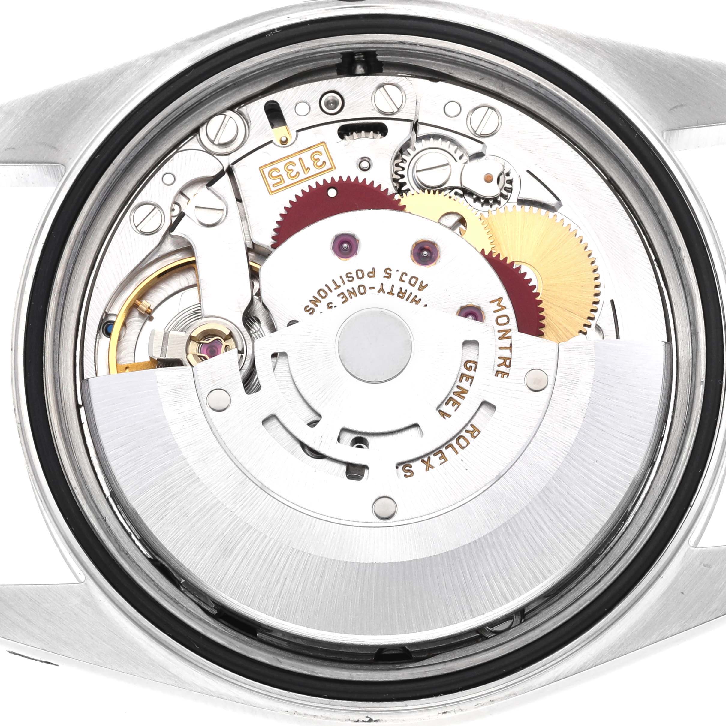 This image shows the internal mechanical movement of a Rolex Datejust 16234 Men
s Stainless Steel Black Dial 16234 Men
s Stainless Steel Black Dial watch.
