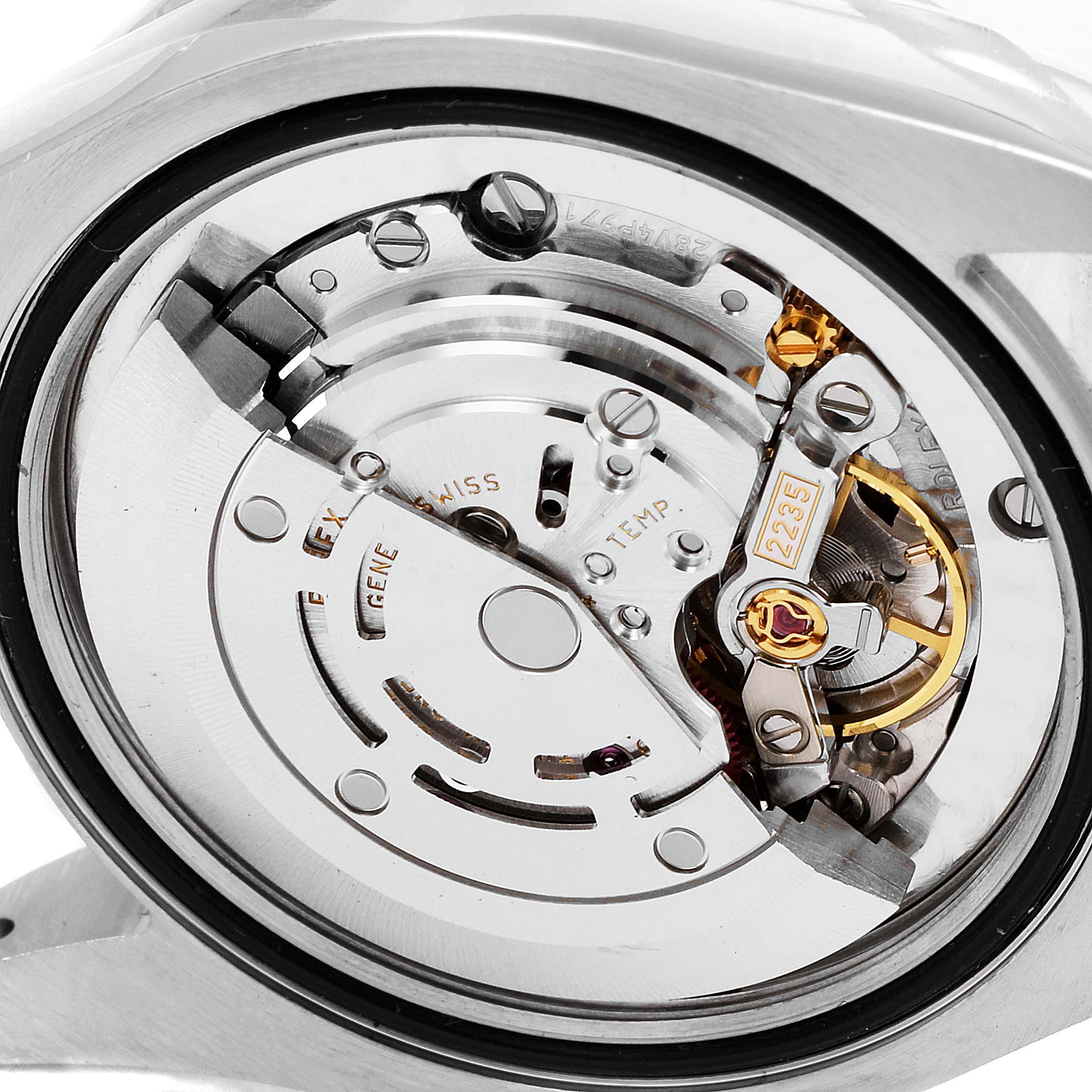 This image shows the internal mechanism of a Rolex Mid-Size 178384 Women's Stainless Steel Blue Dial 178384 Women's Stainless Steel Blue Dial watch, viewed from the case back angle.