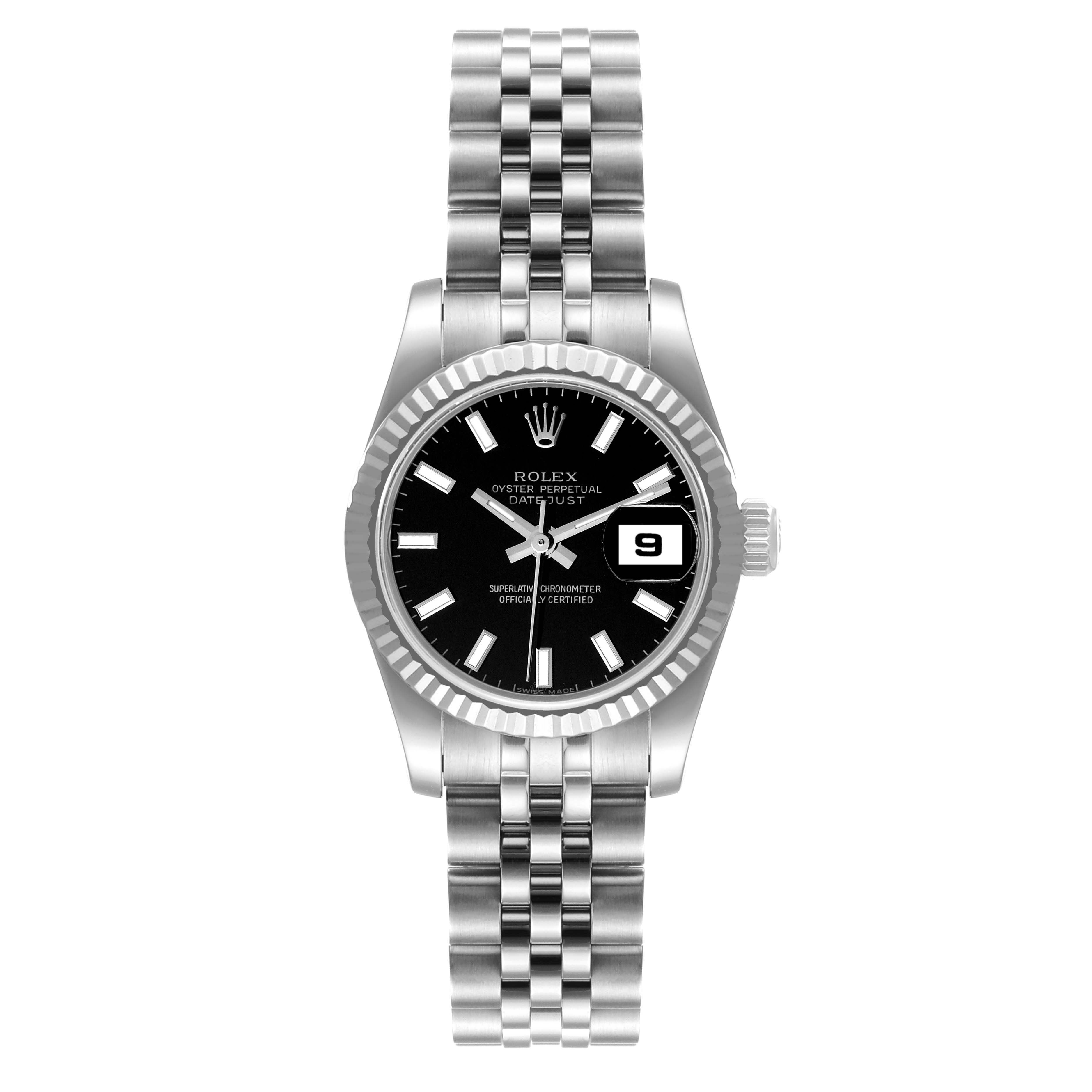 Rolex Datejust Steel White Gold Black Dial Ladies Watch 179174 Box Card