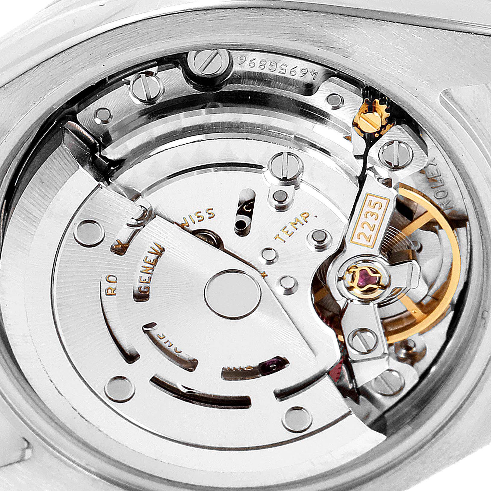 This image shows the inner mechanism and movement of the Rolex Datejust 179174 Women's Stainless Steel Silver Dial 179174 Women's Stainless Steel Silver Dial watch model.