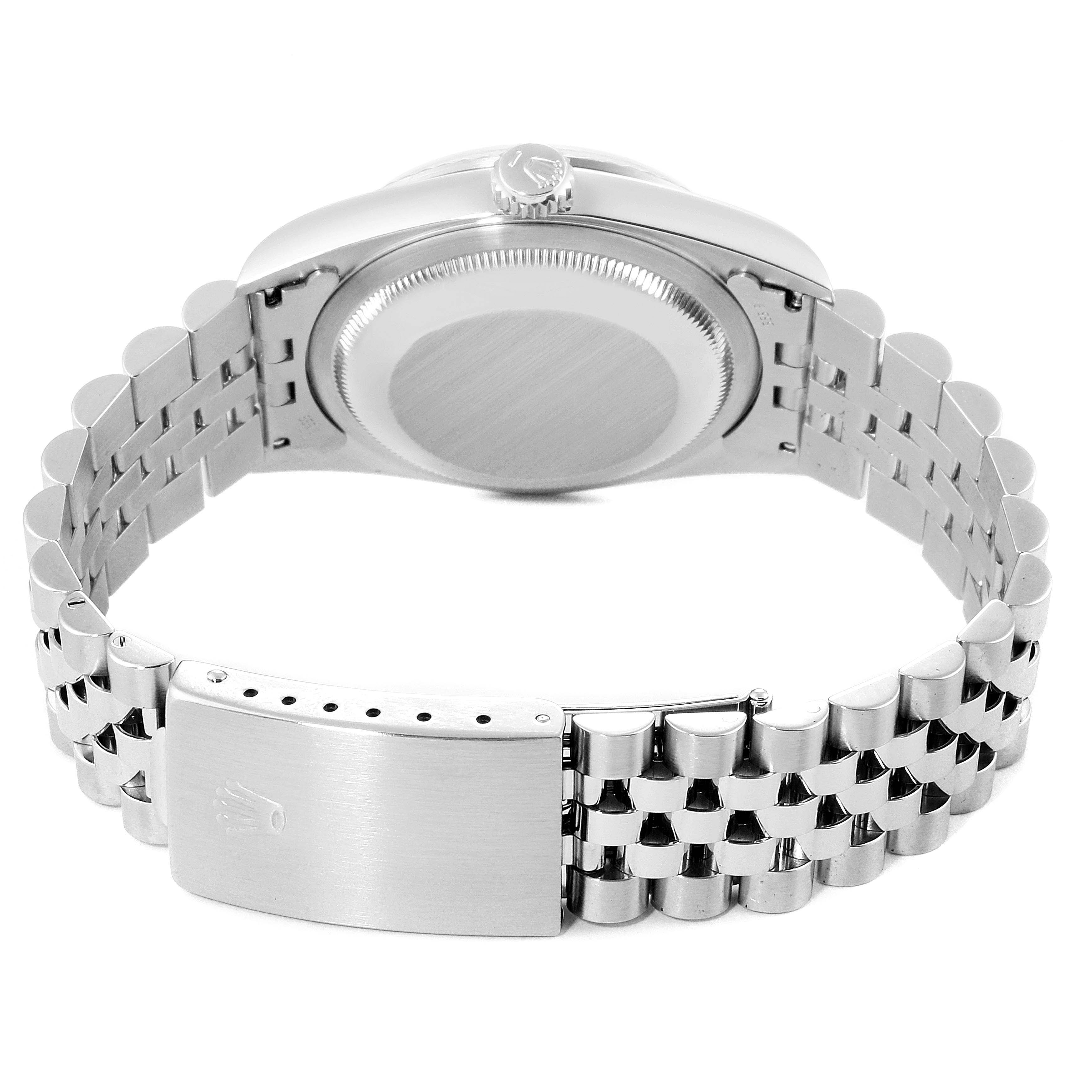 The image shows the back case and Oyster bracelet with clasp of a Rolex Datejust 16234 Men's Stainless Steel Silver Dial 16234 Men's Stainless Steel Silver Dial watch.