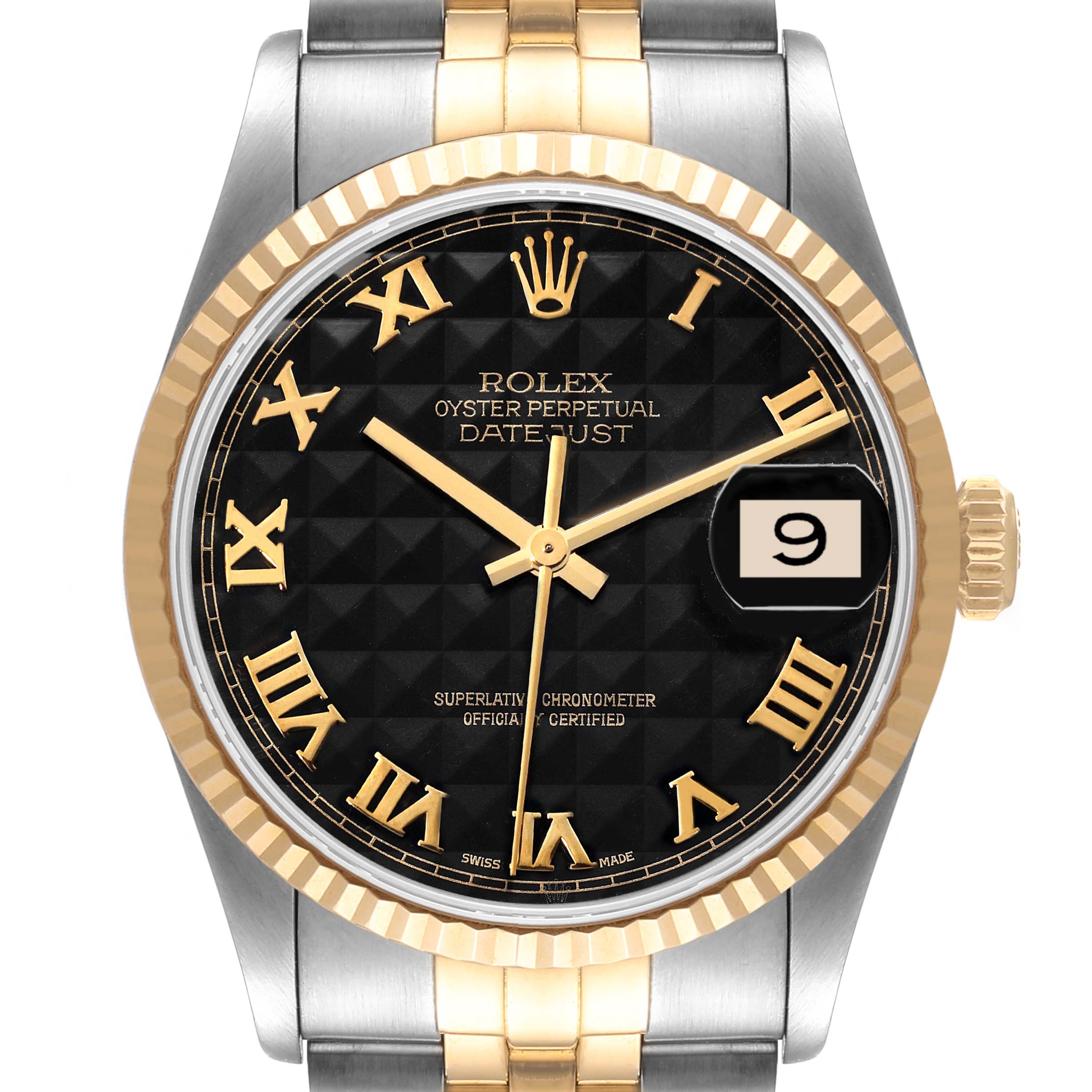 Rolex datejust black on sale pyramid roman dial 16233