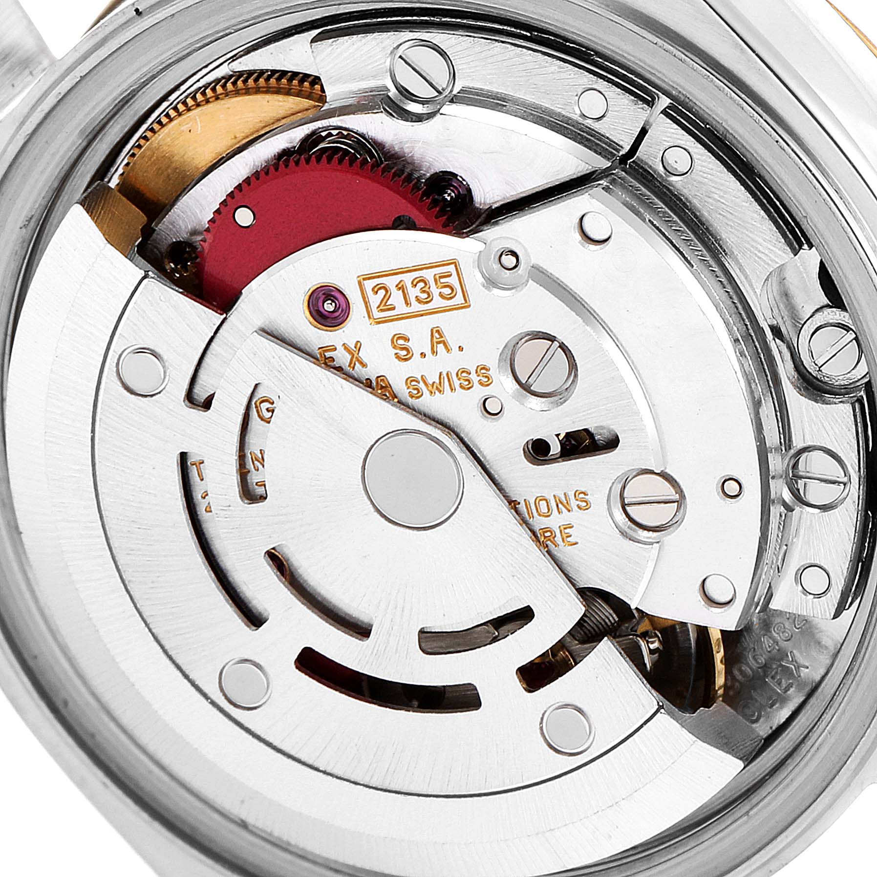 This image shows the detailed internal mechanics of the Rolex Datejust 69173 Women's Steel and Gold (two tone) Grey Dial 69173 Women's Steel and Gold (two tone) Grey Dial watch, highlighting its movement components.