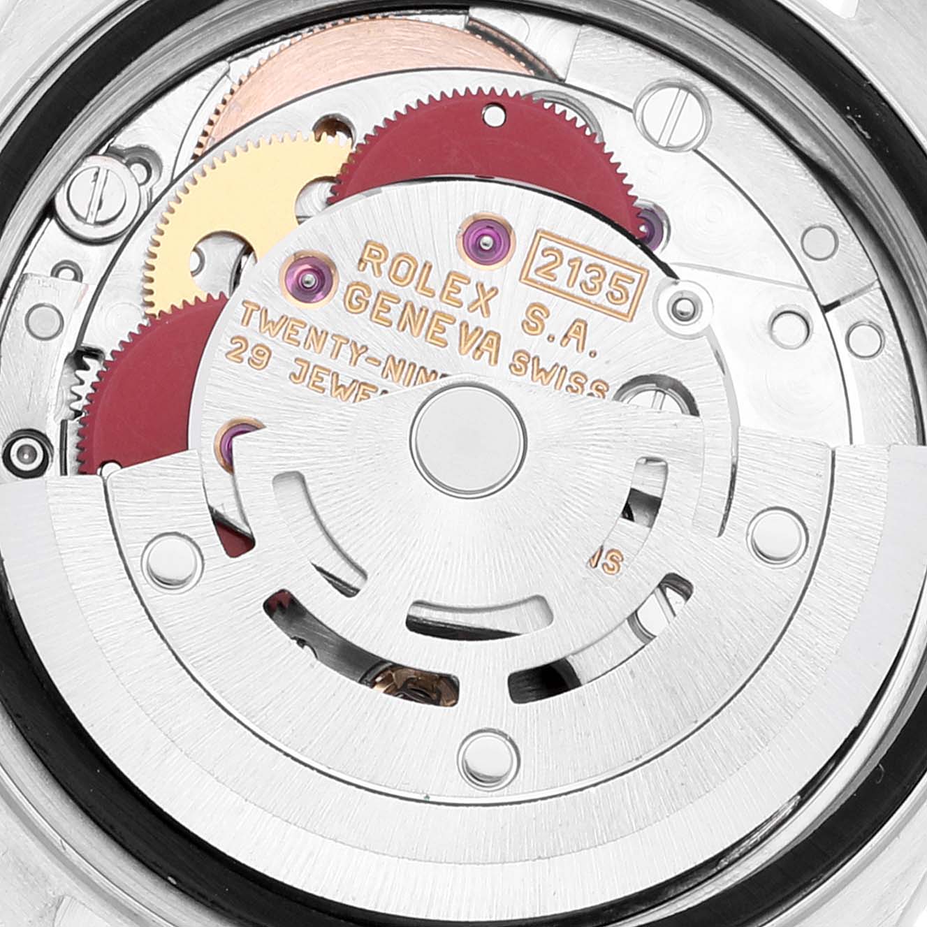 The image shows a close-up view of the movement and internal components of a Rolex Datejust 69173 Women's Steel and Gold (two tone) Champagne Dial 69173 Women's Steel and Gold (two tone) Champagne Dial watch.
