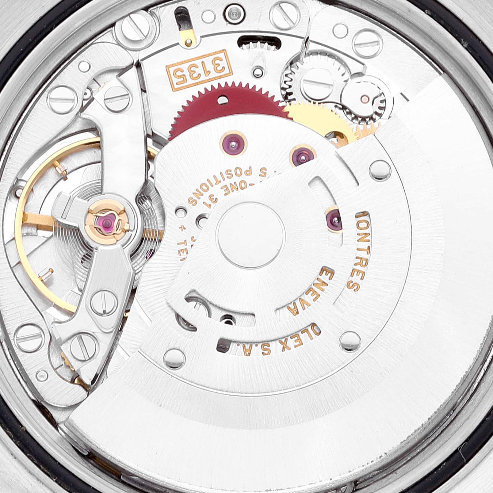 This image shows a close-up of the internal movement mechanism of a Rolex Datejust 16233 Men's Steel and Gold (two tone) Champagne Dial 16233 Men's Steel and Gold (two tone) Champagne Dial watch.