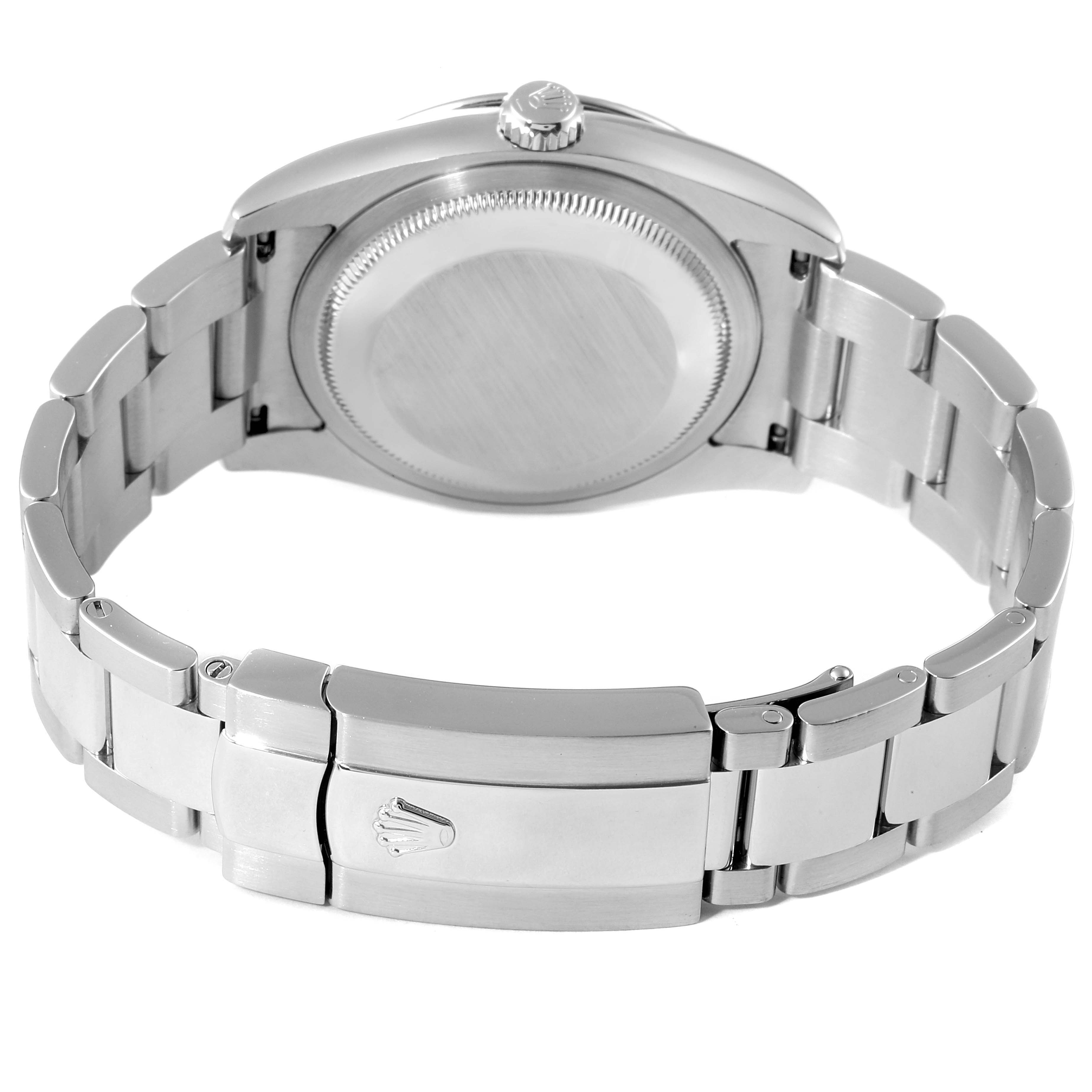 This image shows the back case and bracelet clasp of a Rolex Turn-o-Graph 116264 Men
s Stainless Steel Blue Dial 116264 Men
s Stainless Steel Blue Dial model watch.