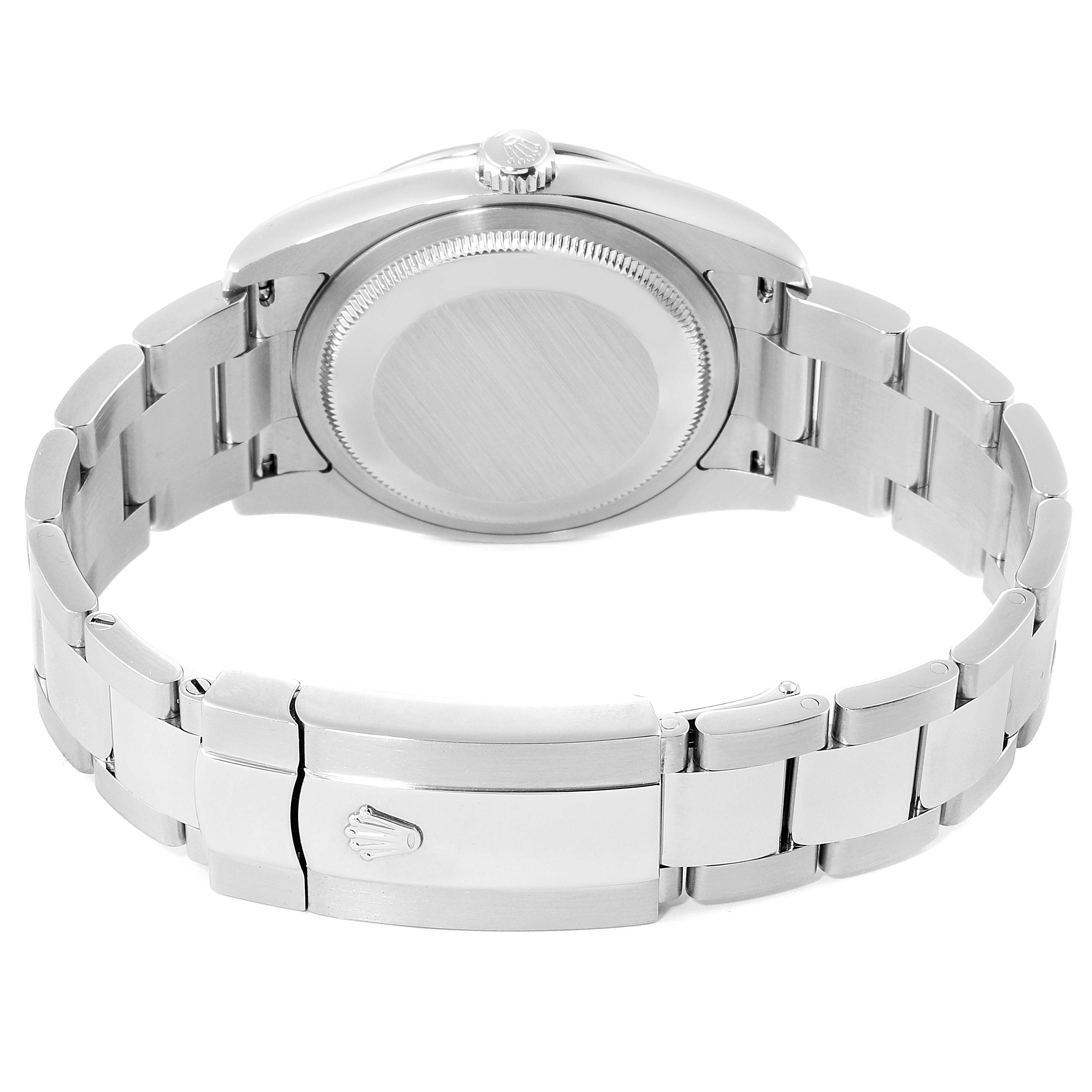 The image shows the back view of a Rolex Turn-o-Graph 116264 Men's Stainless Steel Blue Dial 116264 Men's Stainless Steel Blue Dial watch with its bracelet and clasp visible.