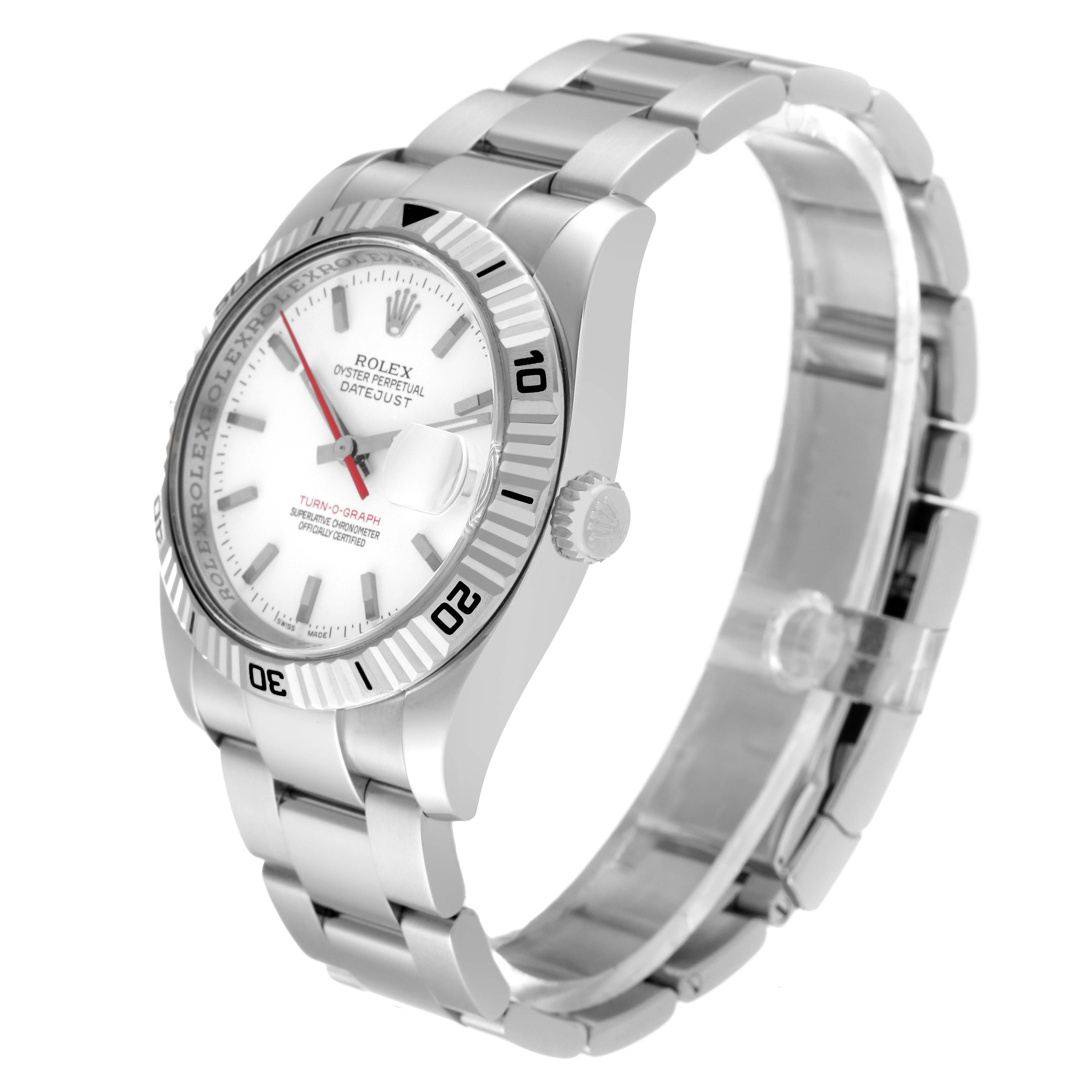 The image shows a Rolex Turn-o-Graph 116264 Men
s Stainless Steel White Dial 116264 Men
s Stainless Steel White Dial watch at a slight angled view, highlighting the face, bezel, crown, and bracelet.