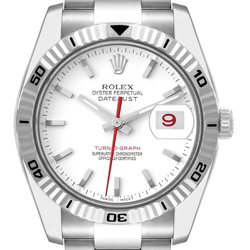 Photo of Rolex Datejust Turnograph White Dial Steel Mens Watch 116264 Box Card