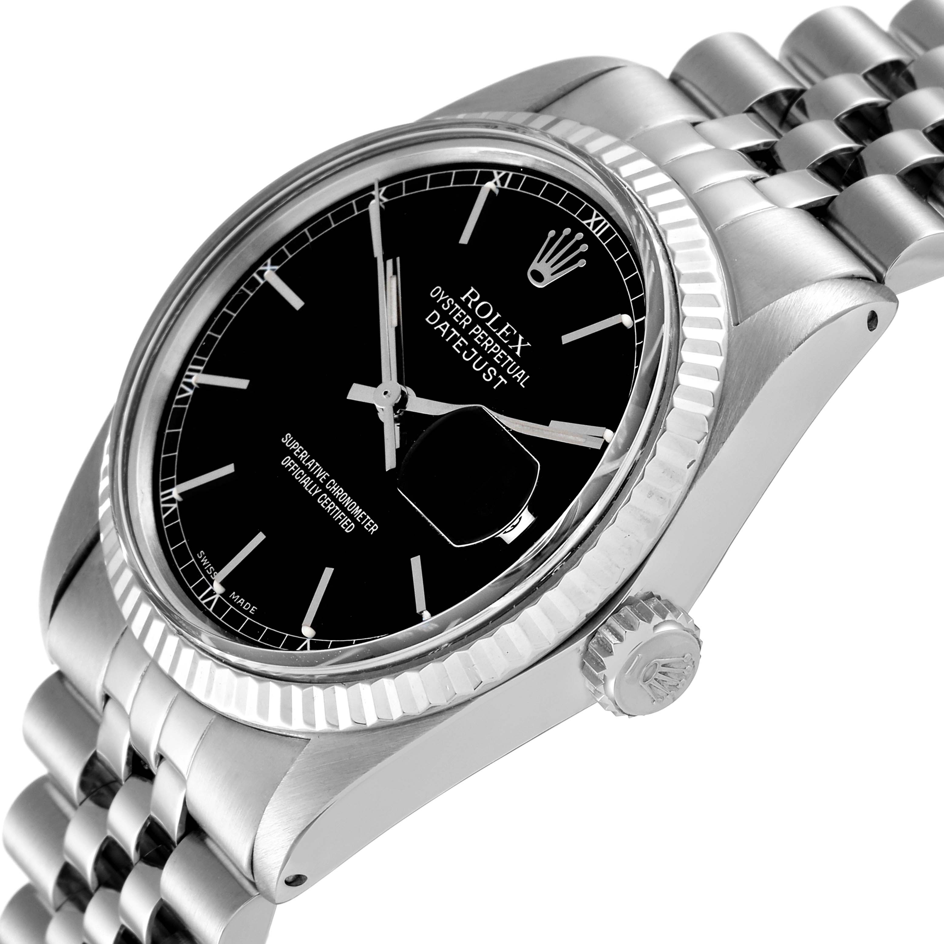 The Rolex Vintage Collection 16014 Men's Stainless Steel Black Dial 16014 Men's Stainless Steel Black Dial model is shown at an angle highlighting the dial, crown, and part of the bracelet.