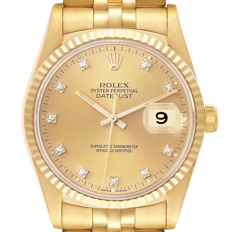 Rolex Datejust Yellow Gold Champagne Diamond Dial Mens Watch 16238 SwissWatchExpo