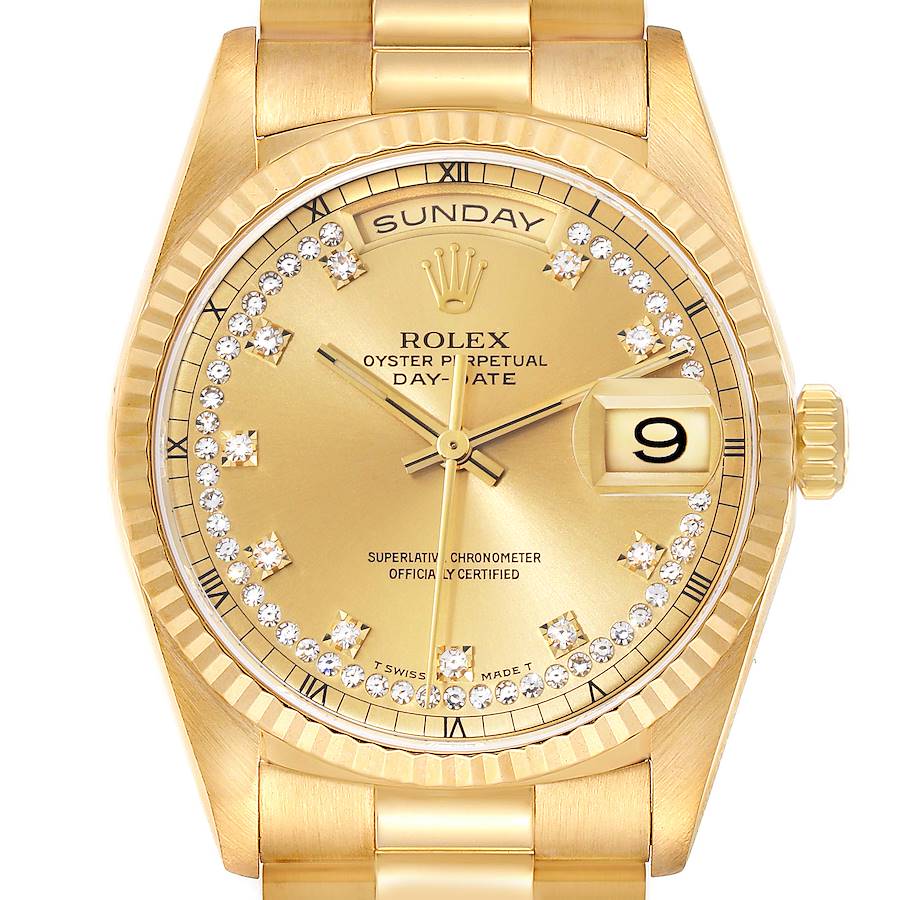 Rolex Day-Date President Yellow Gold String Diamond Mens Watch 18238 SwissWatchExpo