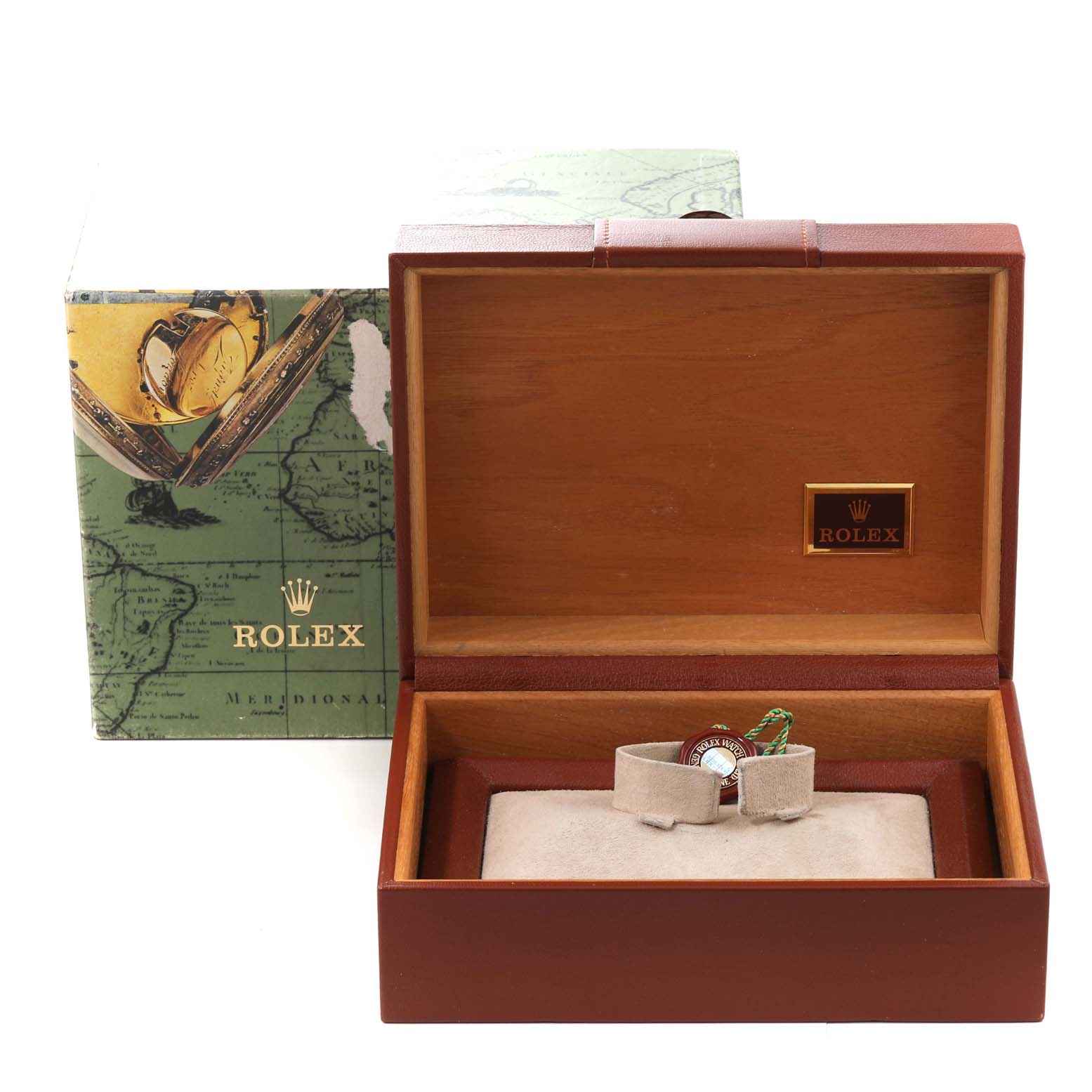 The image shows a Rolex President 18238 Men
s Yellow Gold Champagne Dial 18238 Men
s Yellow Gold Champagne Dial model watch in an open box, with the outer packaging also visible.