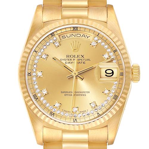 Photo of Rolex Day-Date President Yellow Gold String Diamond Mens Watch 18238