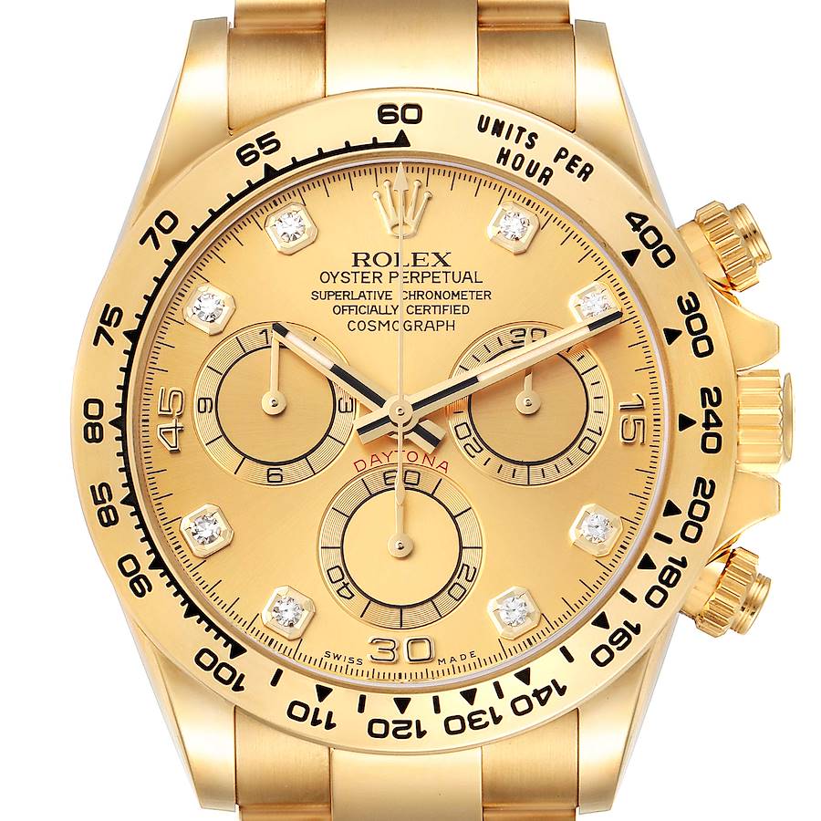 Rolex Daytona Yellow Gold Champagne Diamond Dial Mens Watch 116508 SwissWatchExpo