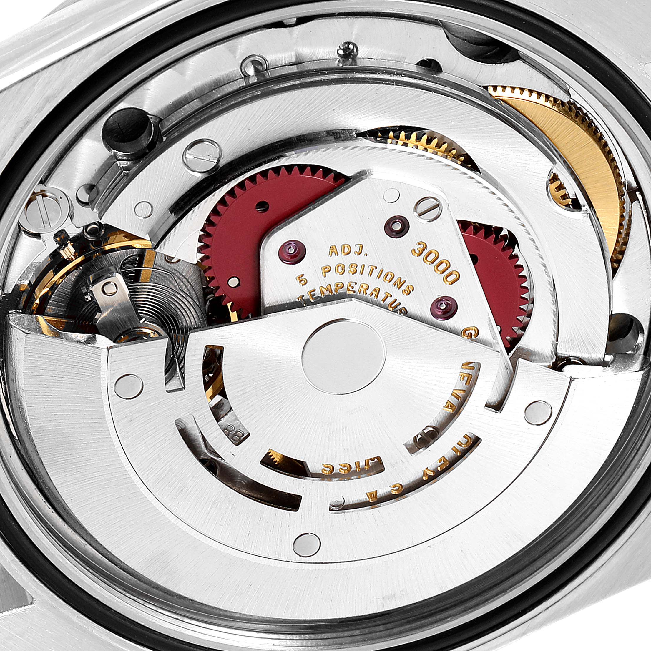 This is a close-up view of the internal mechanical movement of a Rolex Explorer 14270 Men's Stainless Steel Black Dial 14270 Men's Stainless Steel Black Dial watch.