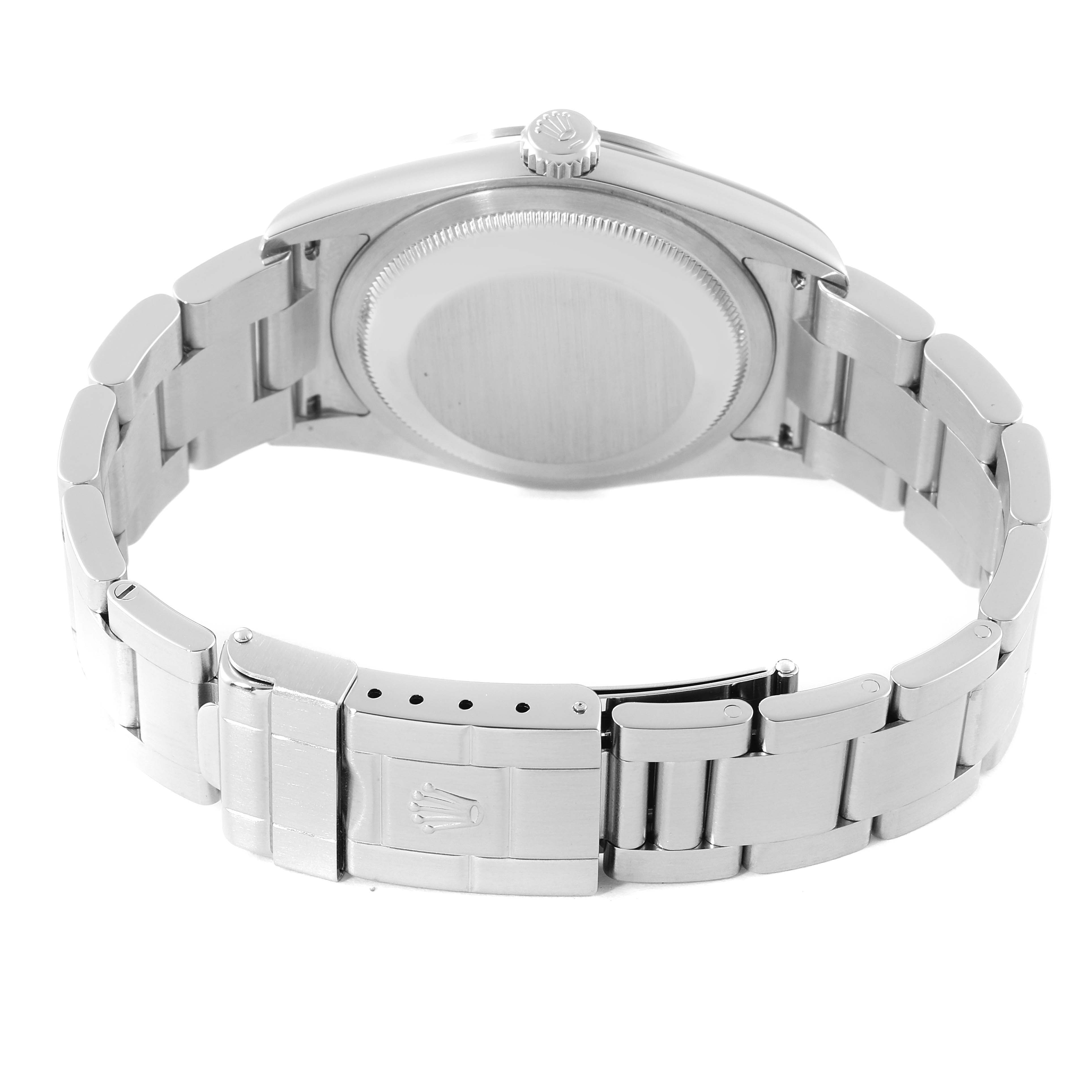 The image shows the back casing and bracelet of the Rolex Explorer 114270 Men's Stainless Steel Black Dial 114270 Men's Stainless Steel Black Dial watch, highlighting the clasp and crown.