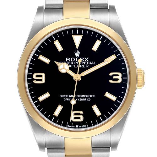 Photo of Rolex Explorer I Steel Yellow Gold Black Dial Mens Watch 124273 Box Card
