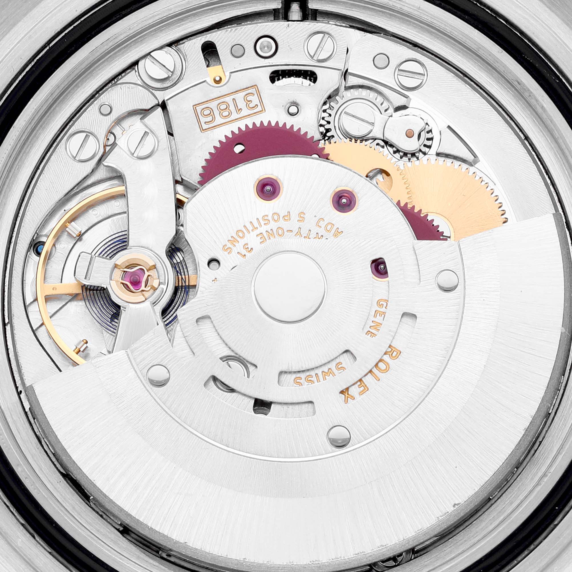 This image shows the internal mechanical movement of the Rolex Explorer 16570 Men's Stainless Steel White Dial 16570 Men's Stainless Steel White Dial model watch.