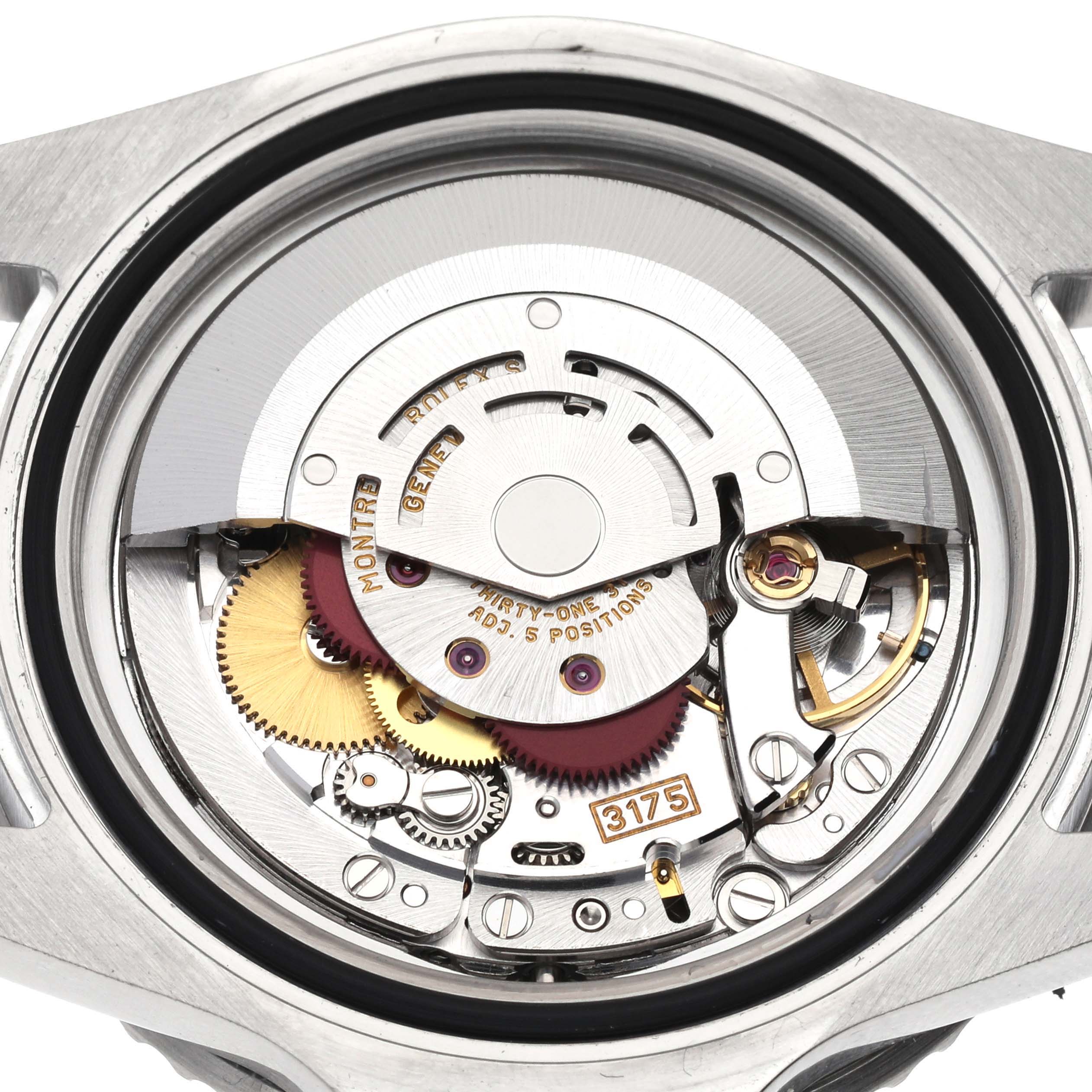 The image shows the internal movement components of a Rolex GMT-Master 16700 Men's Stainless Steel Black Dial 16700 Men's Stainless Steel Black Dial watch, viewed from the back.