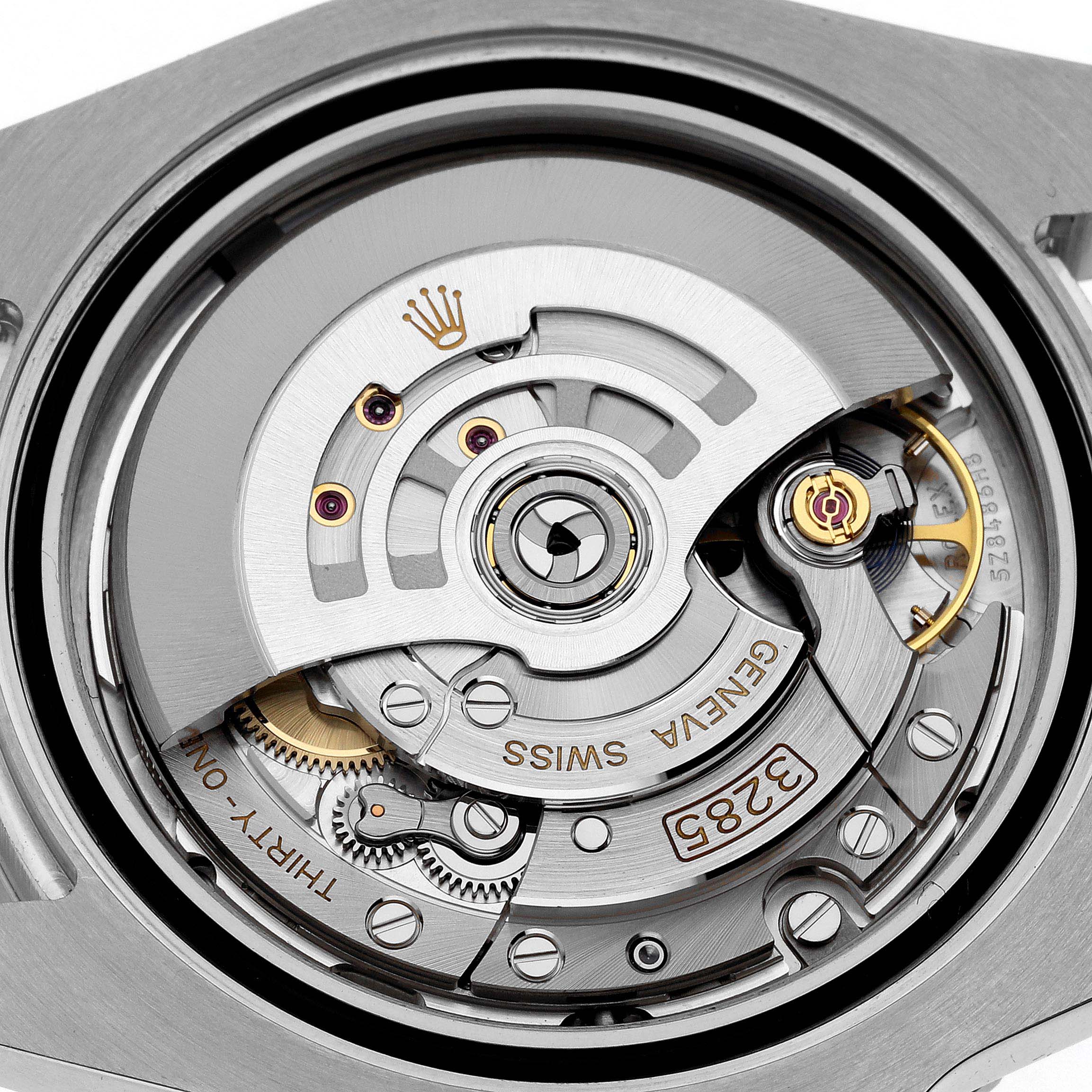 This image shows a close-up view of the Rolex GMT-Master 126710BLRO Men
s Stainless Steel Black Dial 126710BLRO Men
s Stainless Steel Black Dial movement and inner mechanisms.