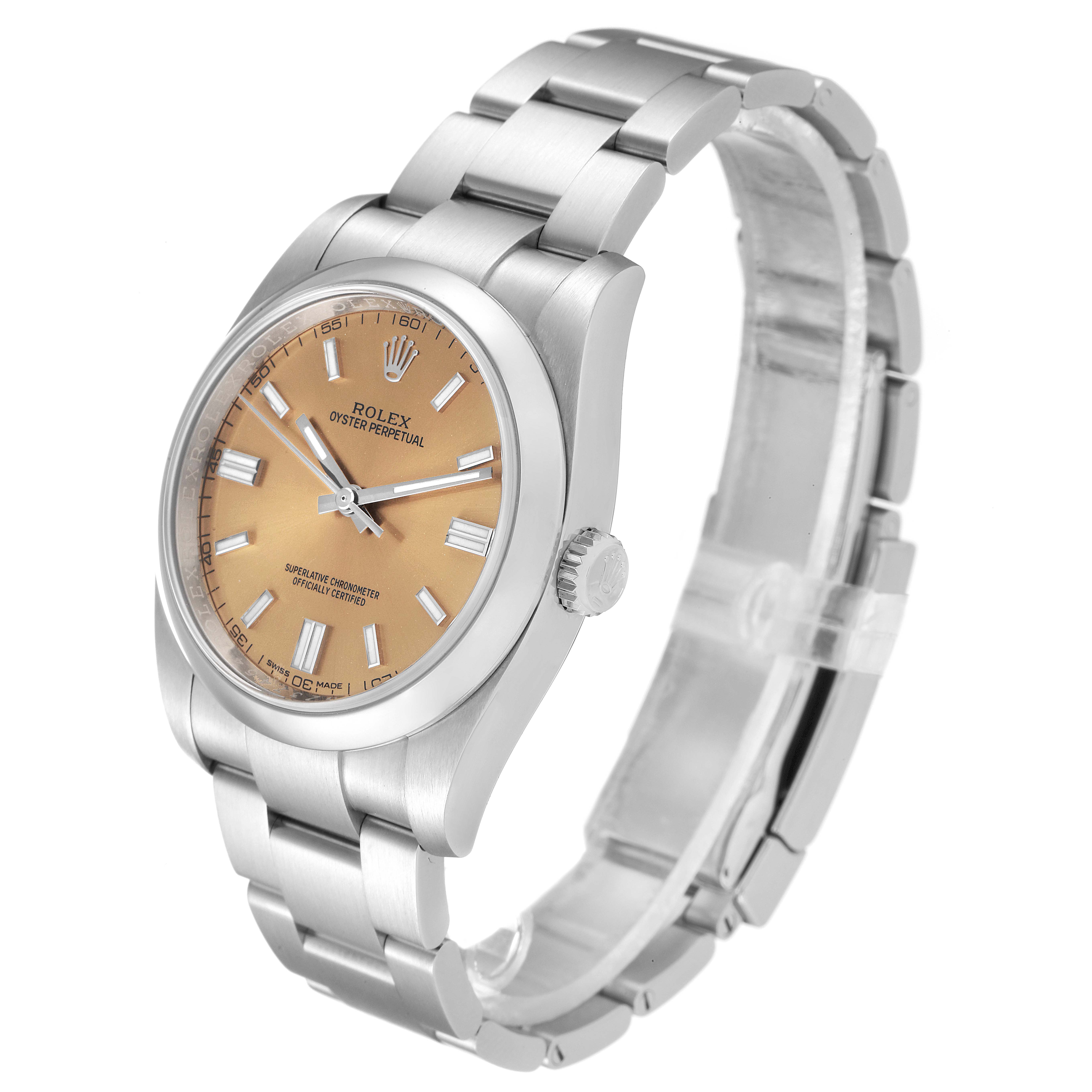 The image shows a Rolex Oyster Perpetual 116000 Men's Stainless Steel Champagne Dial 116000 Men's Stainless Steel Champagne Dial watch at a three-quarter angle, displaying its dial, crown, and bracelet.