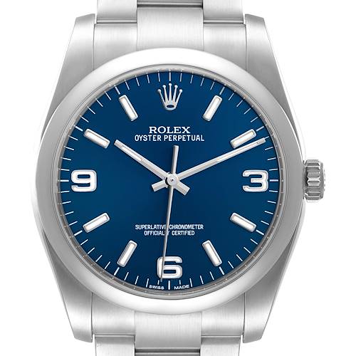 Photo of Rolex Oyster Perpetual 36mm Blue Dial Steel Mens Watch 116000 Box Card