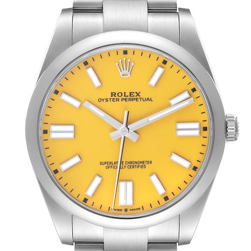 Photo of Rolex Oyster Perpetual 41 Yellow Dial Steel Mens Watch 124300