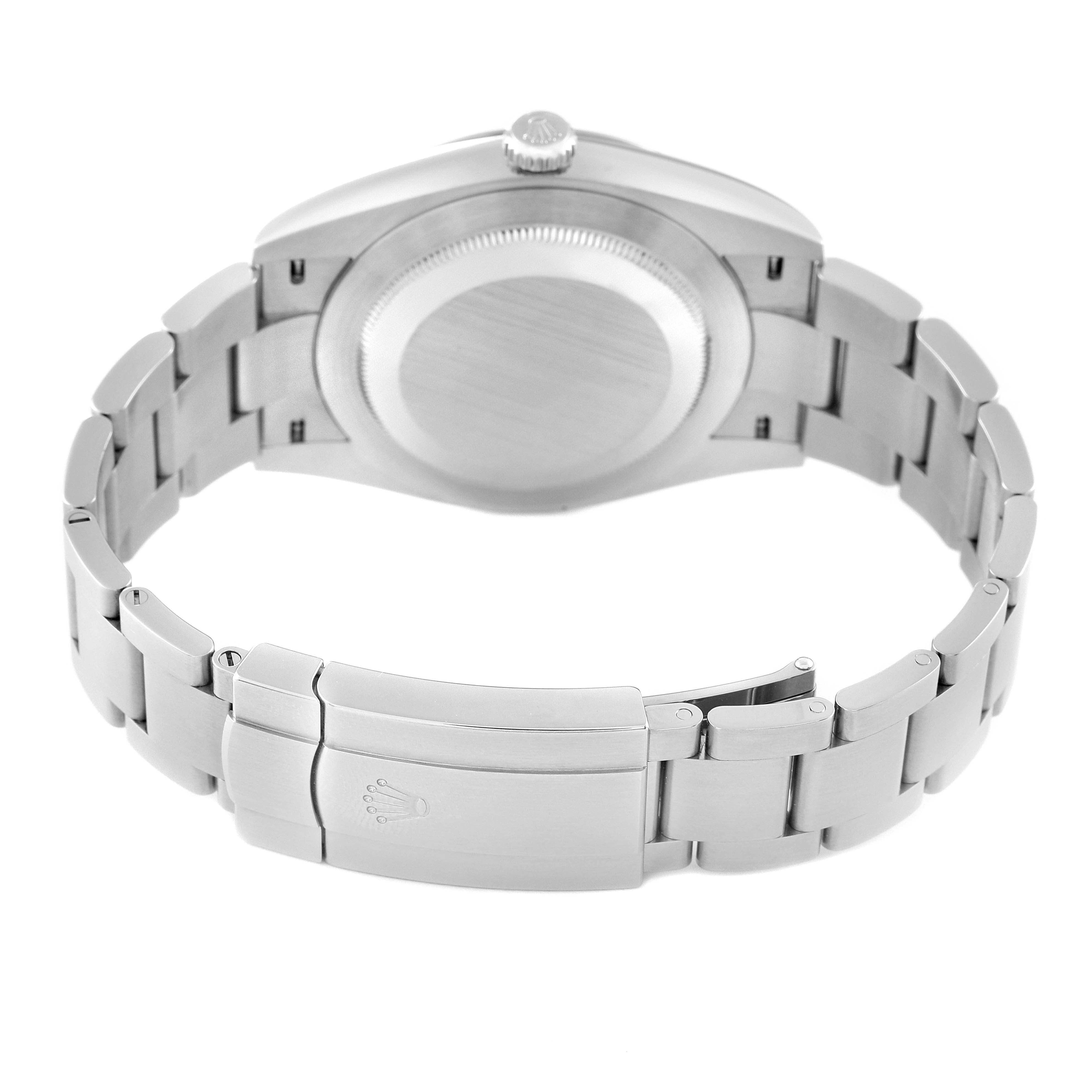This image displays the back and clasp area of the Rolex Oyster Perpetual 124300 Men's Stainless Steel Silver Dial 124300 Men's Stainless Steel Silver Dial watch, highlighting its stainless steel bracelet and caseback.