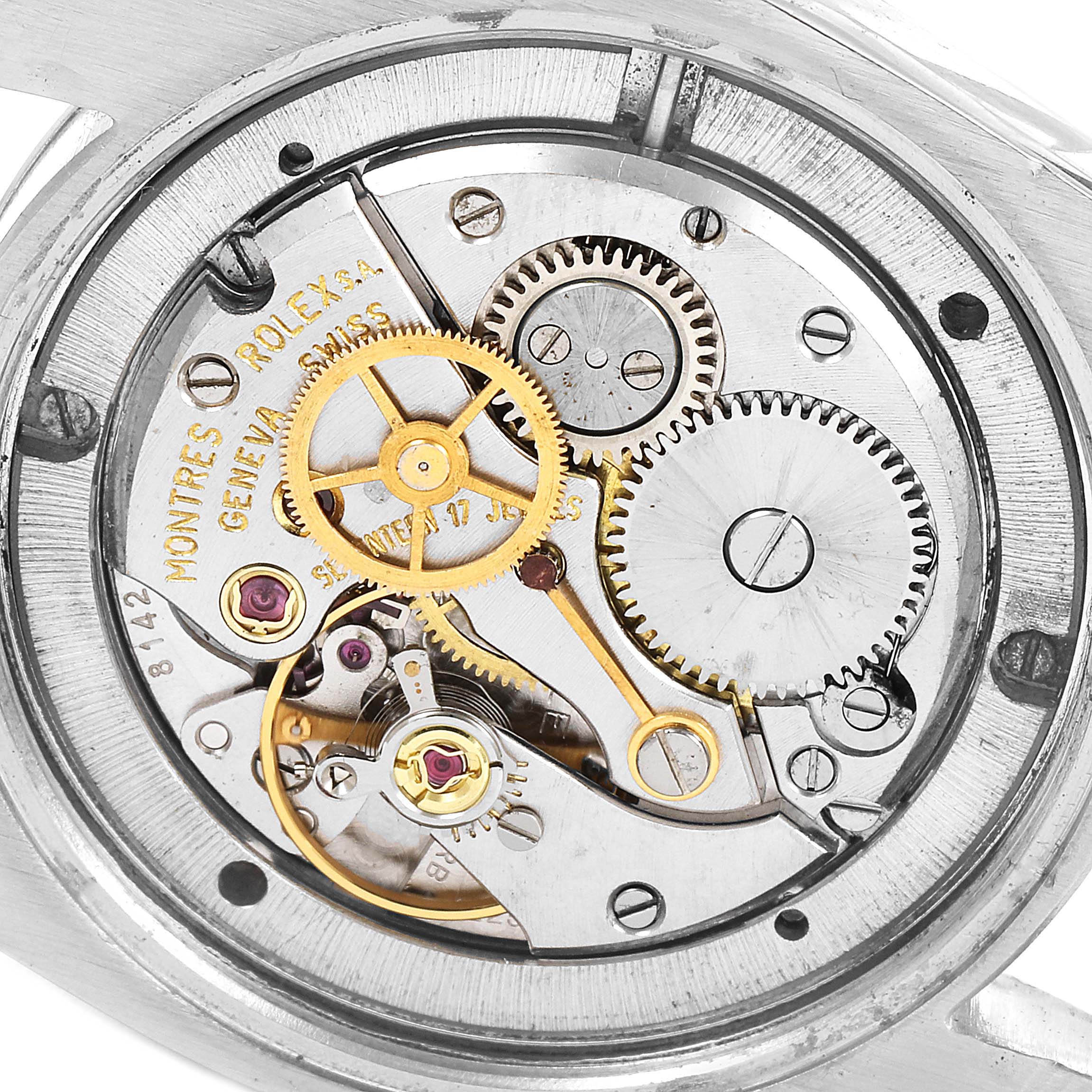 The image shows the movement mechanism of a Rolex Vintage Collection 6694 Men's Stainless Steel Silver Dial 6694 Men's Stainless Steel Silver Dial watch at a close-up angle.