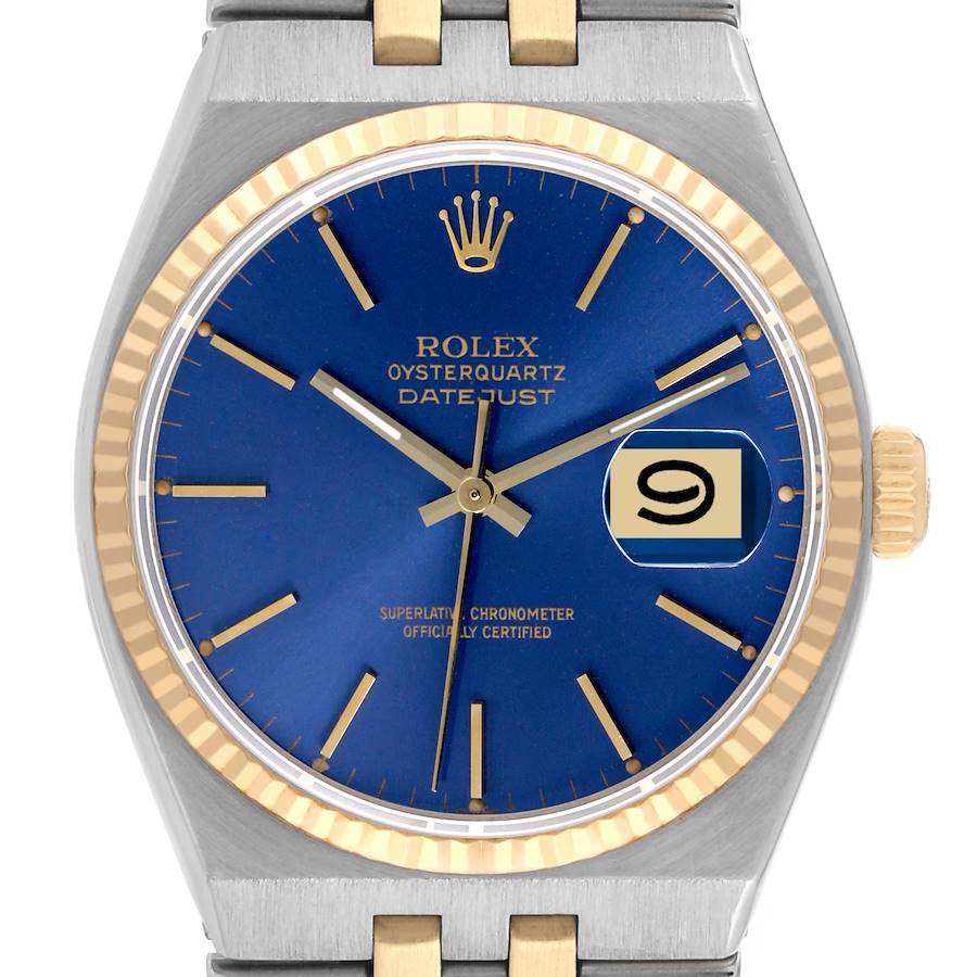 Rolex Oysterquartz Datejust Steel Yellow Gold Blue Dial Mens Watch 17013 SwissWatchExpo