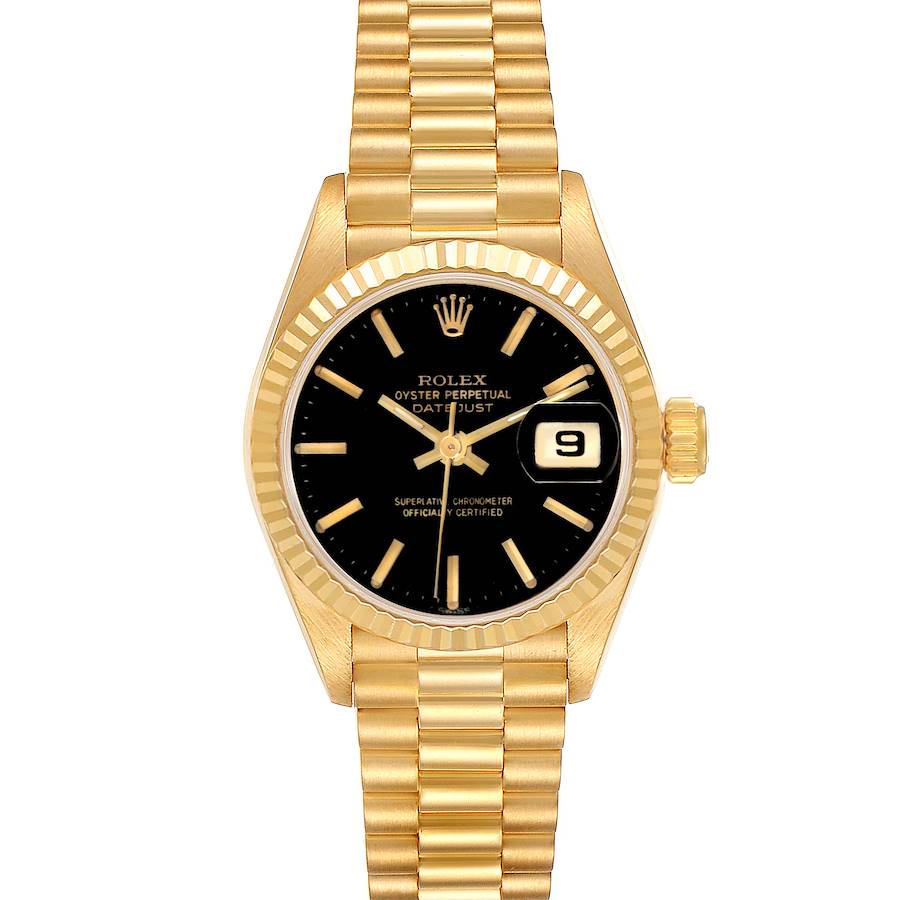 Rolex President Datejust 26 Yellow Gold Black Dial Ladies Watch 69178 SwissWatchExpo