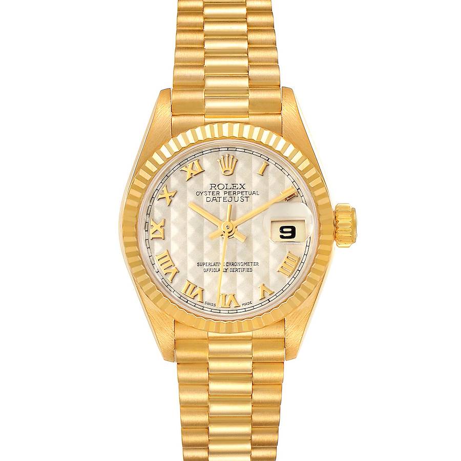 Rolex President Datejust Yellow Gold Pyramid Dial Ladies Watch 69178 SwissWatchExpo