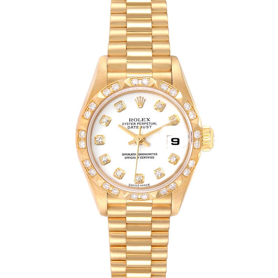 Rolex President Datejust Yellow Gold White Dial Diamond Ladies Watch 79258 SwissWatchExpo