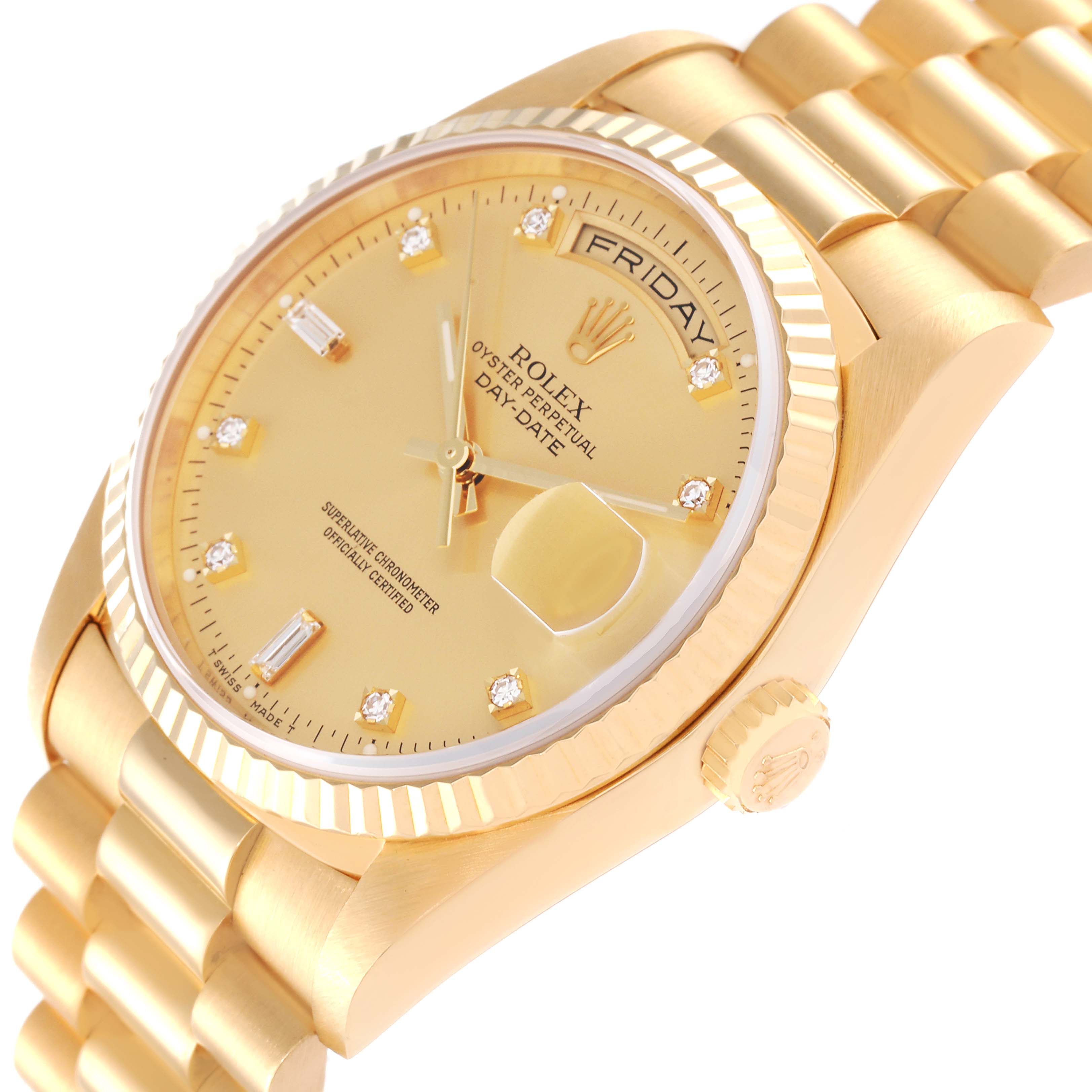 Rolex President Day-Date 36mm Yellow Gold Diamond Mens Watch 18238 ...