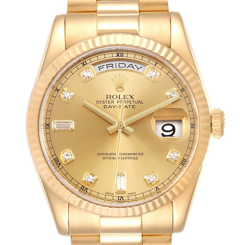Rolex President Day Date Yellow Gold Diamond Mens Watch 118238 Box ...