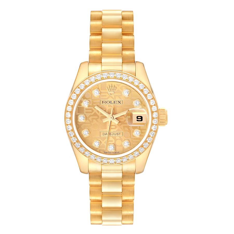 Rolex President Yellow Gold Anniversary Dial Diamond Ladies Watch