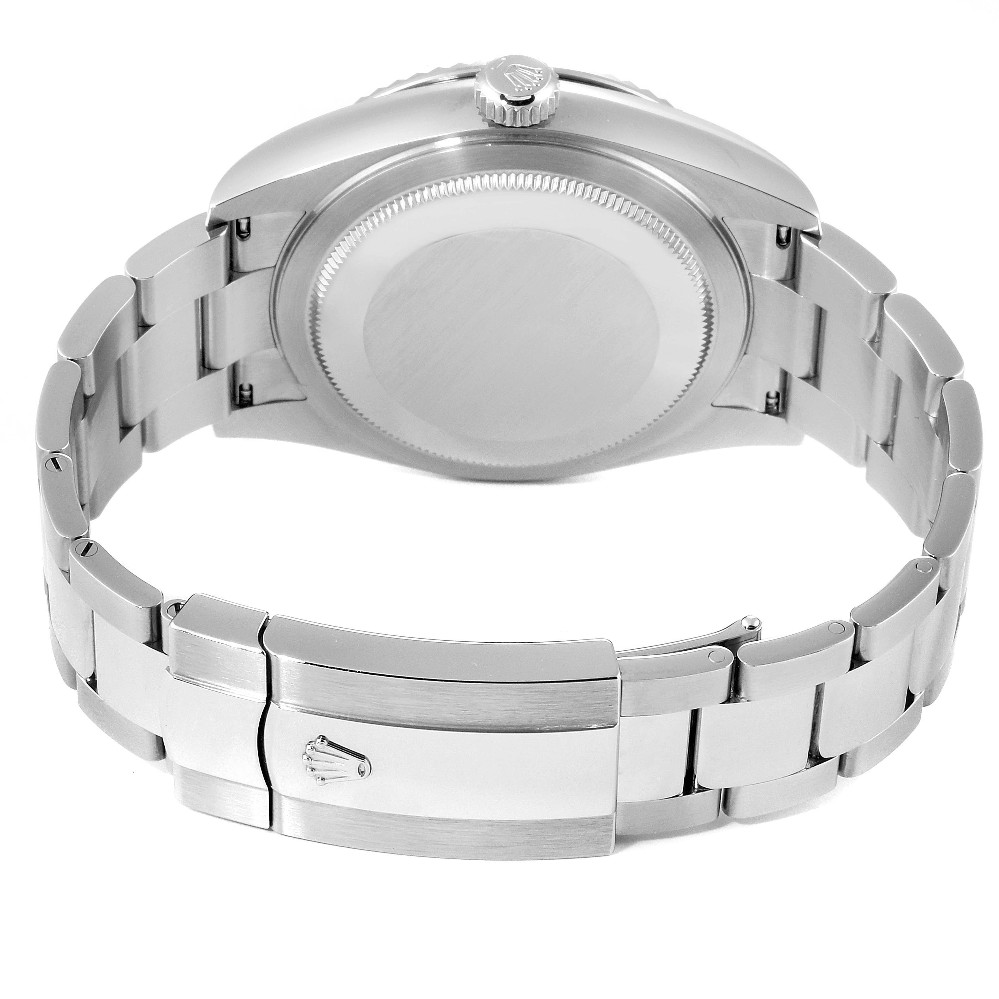 The image shows the back view of the Rolex Sky-Dweller 326934 Men's Stainless Steel Blue Dial 326934 Men's Stainless Steel Blue Dial watch, highlighting its bracelet and clasp.