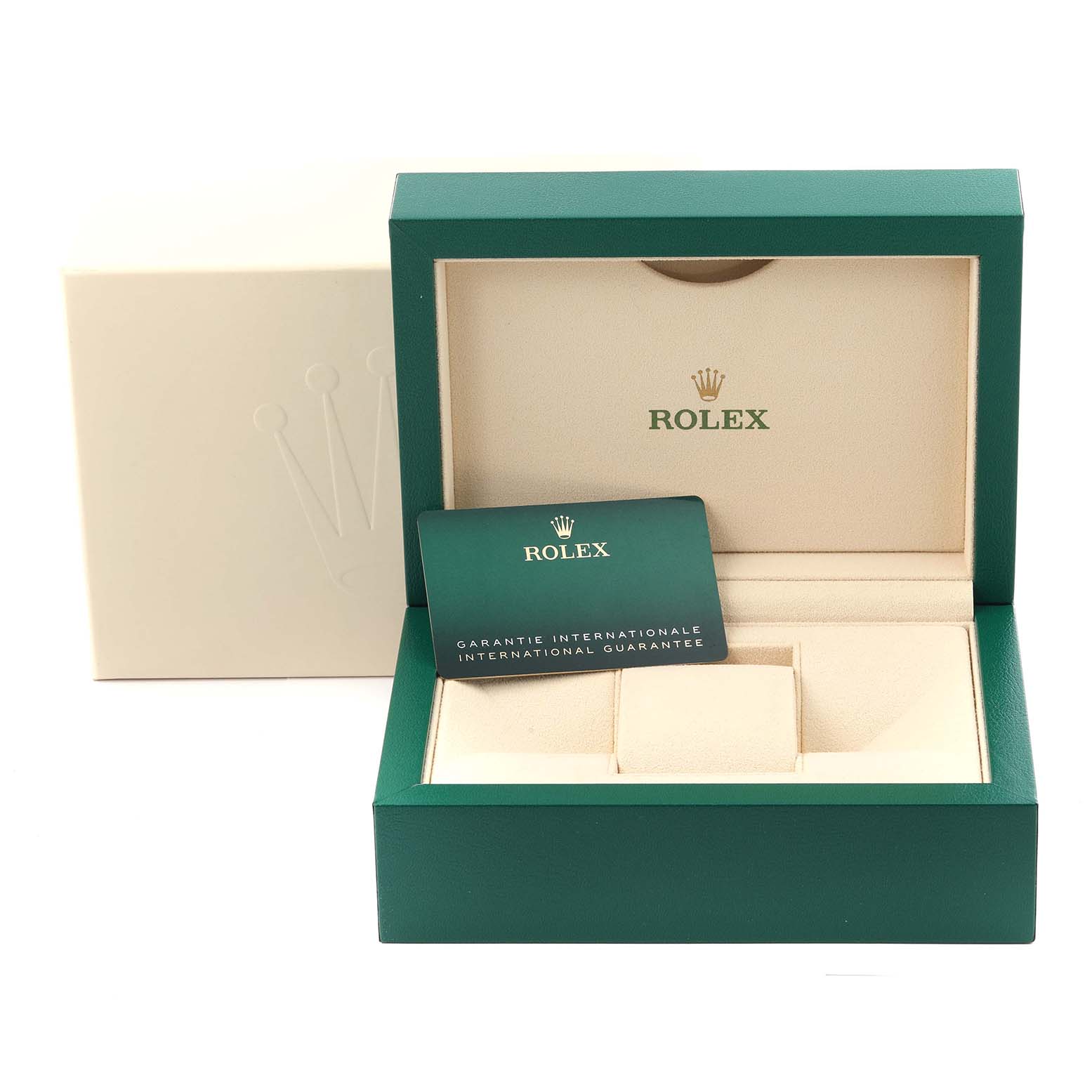 The image shows the open box and guarantee card of the Rolex Sky-Dweller 326933 Men's Steel and Gold (two tone) Champagne Dial 326933 Men's Steel and Gold (two tone) Champagne Dial watch, highlighting its packaging and documentation.