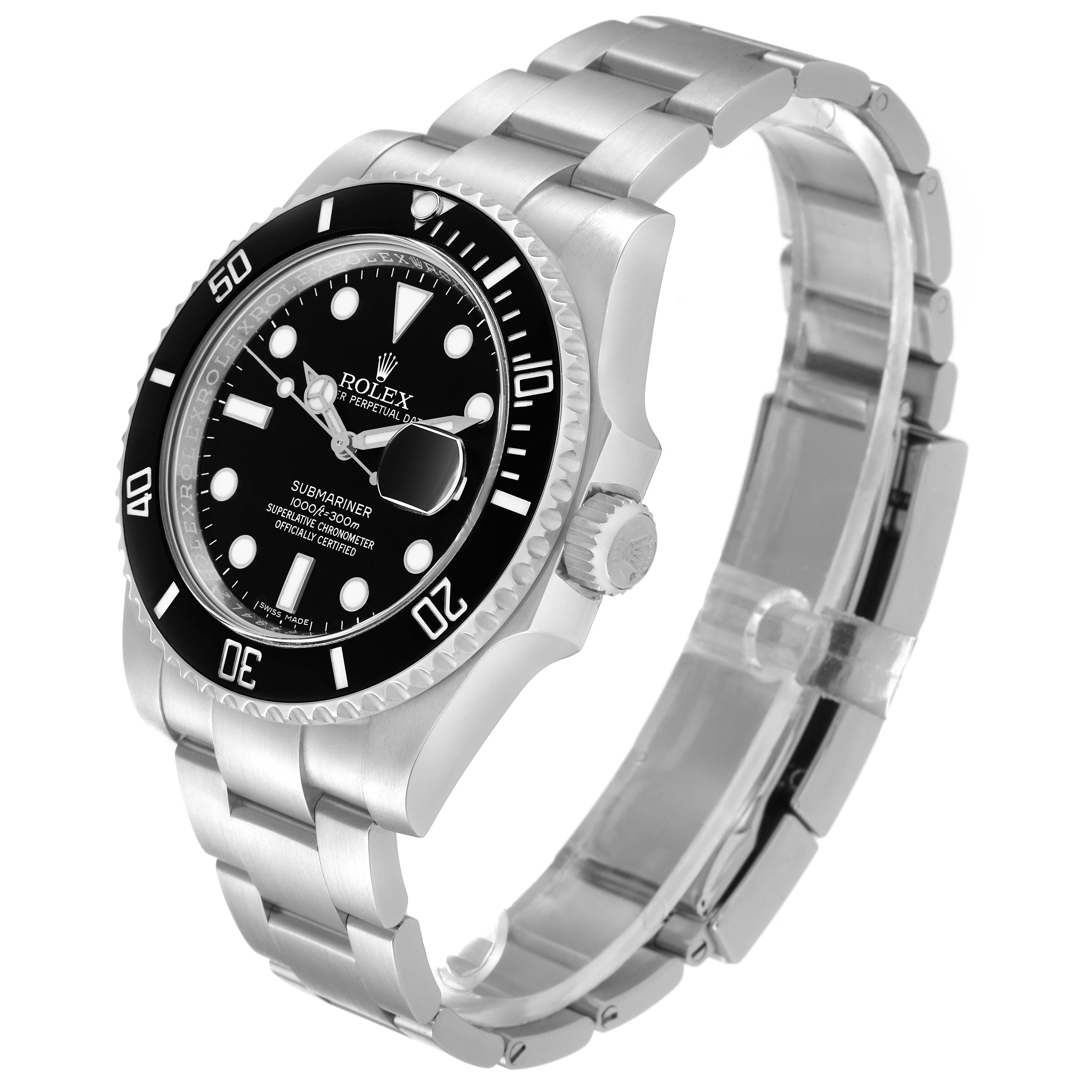 The Rolex Submariner 116610 Men
s Stainless Steel Black Dial 116610 Men
s Stainless Steel Black Dial watch is displayed at a three-quarter angle, showcasing the face, bezel, crown, and bracelet.