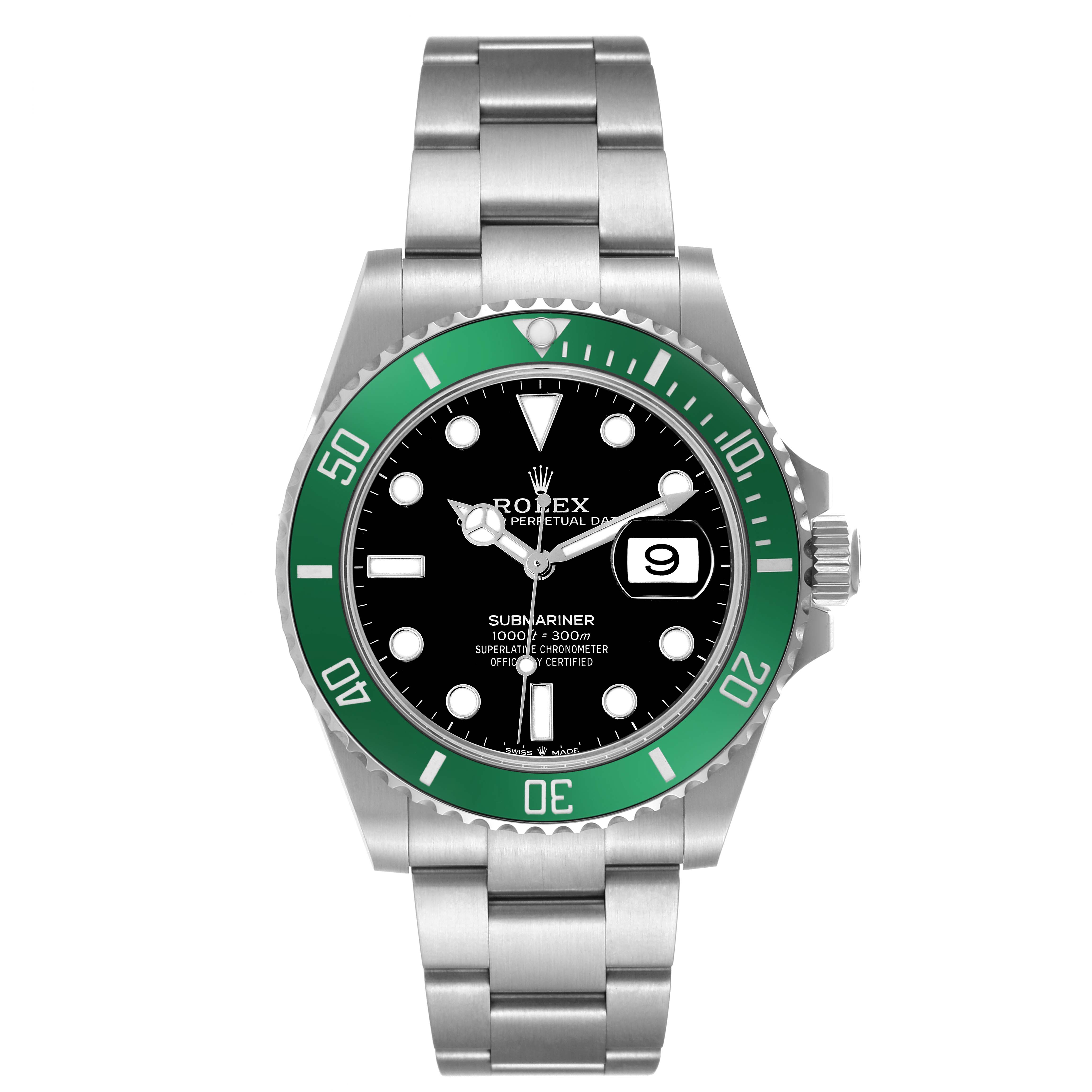 The Rolex Submariner 126610LV Men's Stainless Steel Black Dial 126610LV Men's Stainless Steel Black Dial watch is shown from the front, featuring the dial, bezel, and bracelet.