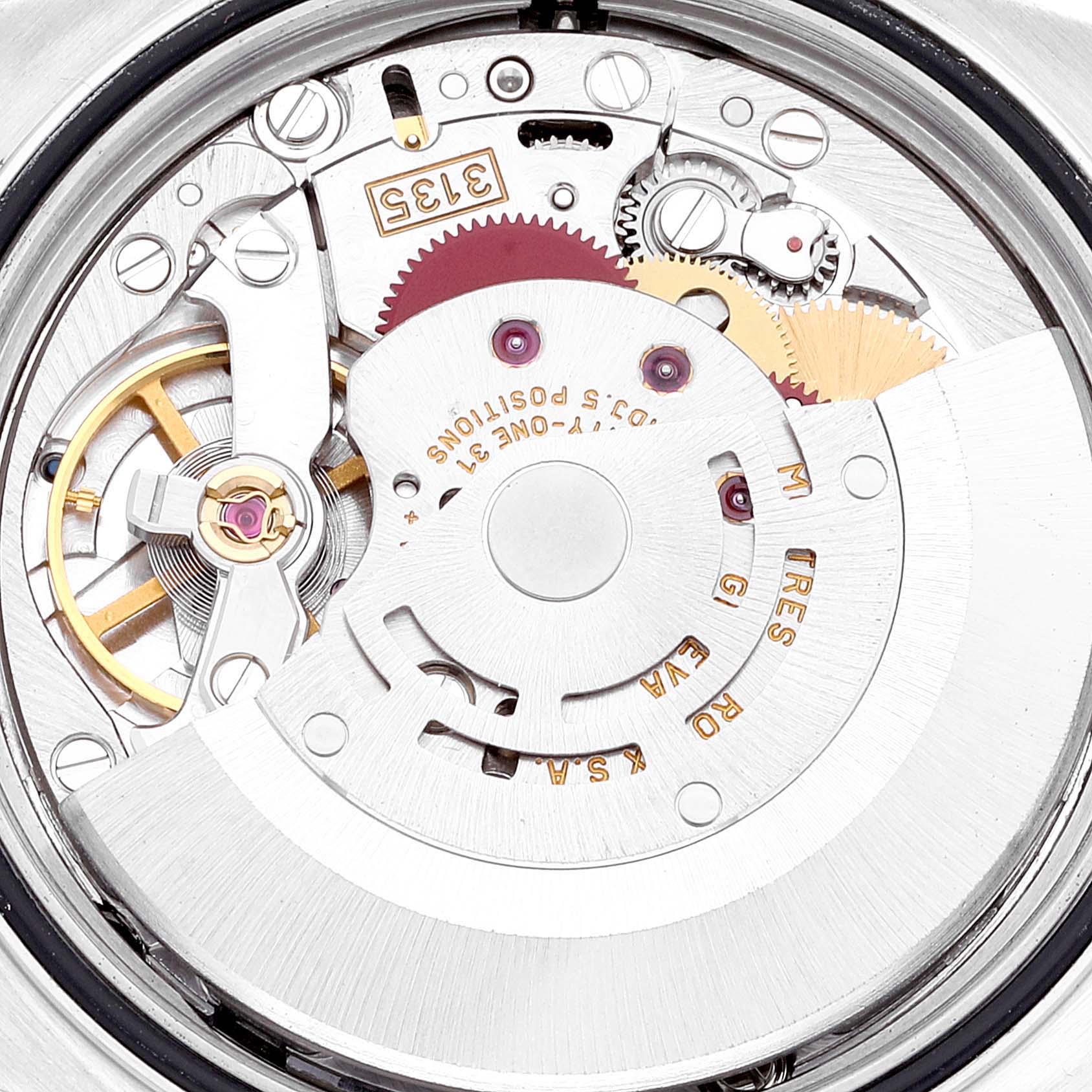 This image shows the internal mechanical movement of a Rolex Turn-o-Graph 16264 Men
s Stainless Steel Black Dial 16264 Men
s Stainless Steel Black Dial watch, viewed from the back.