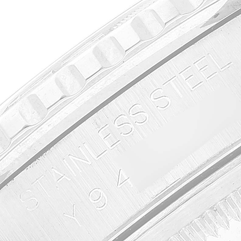 This close-up image shows the stainless steel engraving on the side of a Rolex Turn-o-Graph 16264 Men
s Stainless Steel Black Dial 16264 Men
s Stainless Steel Black Dial watch case.