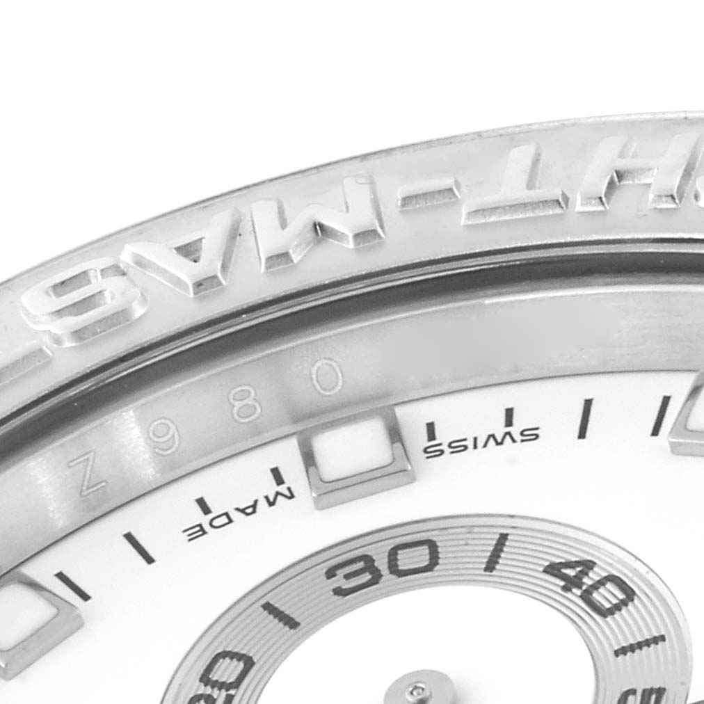 The close-up image shows the bezel, part of the dial, and engraving details of a Rolex Yacht-Master 116689 Men
s White Gold Silver Dial 116689 Men
s White Gold Silver Dial watch.