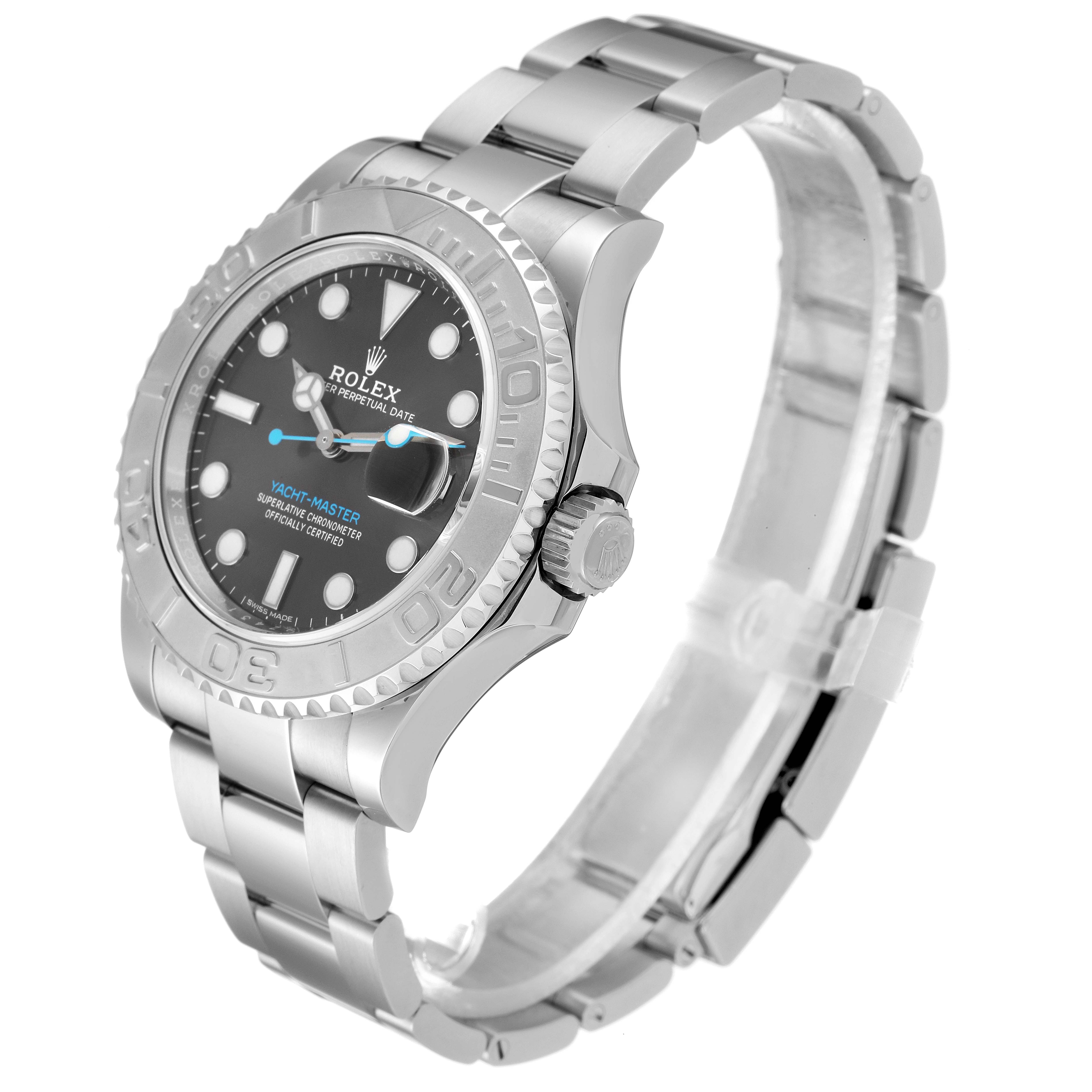 The Rolex Yacht-Master 116622 Men
s Stainless Steel Grey Dial 116622 Men
s Stainless Steel Grey Dial watch is shown at a slight angle, displaying the face, bezel, bracelet, and crown.