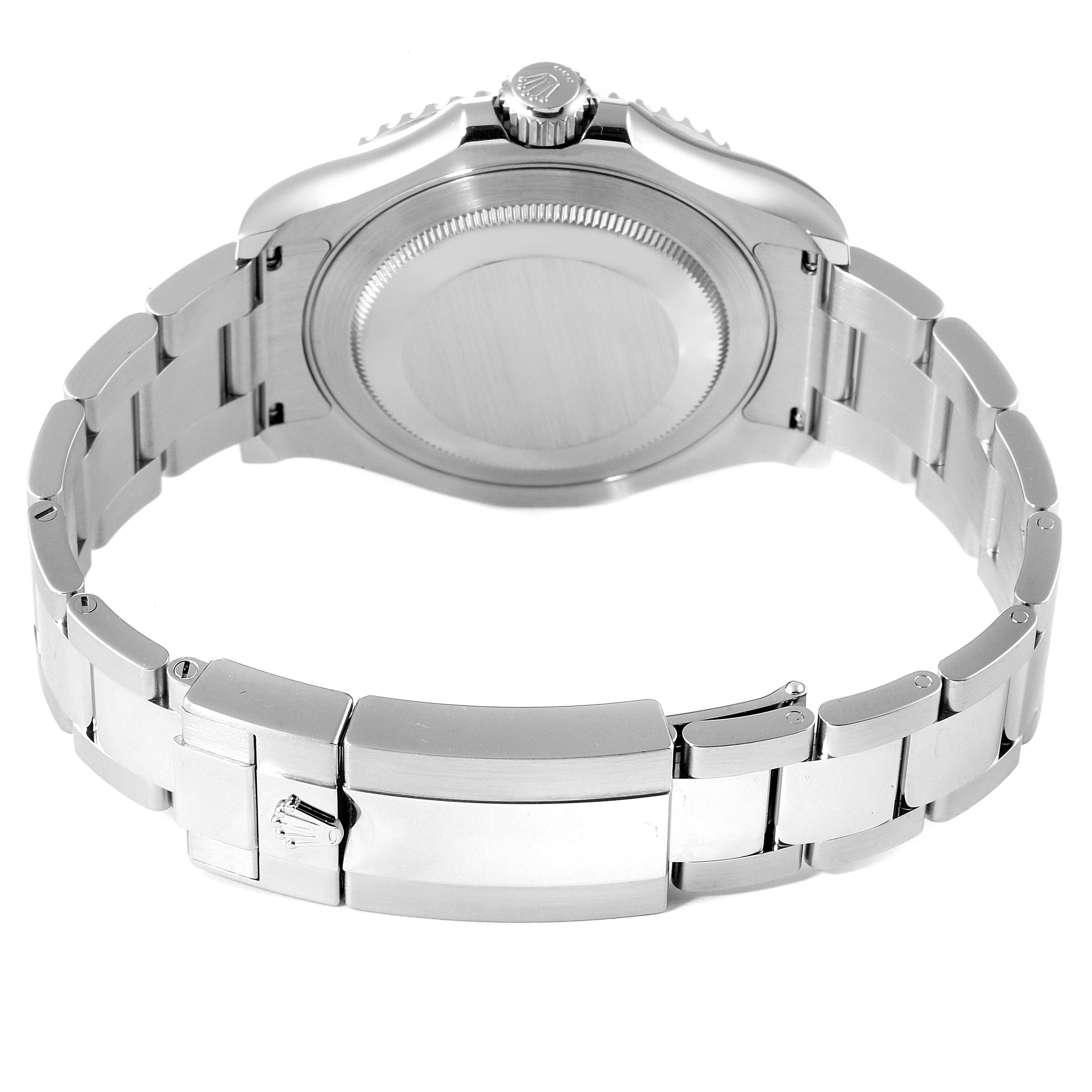 This image shows the back, the bracelet, and the clasp of the Rolex Yacht-Master 116622 Men
s Stainless Steel Grey Dial 116622 Men
s Stainless Steel Grey Dial watch.