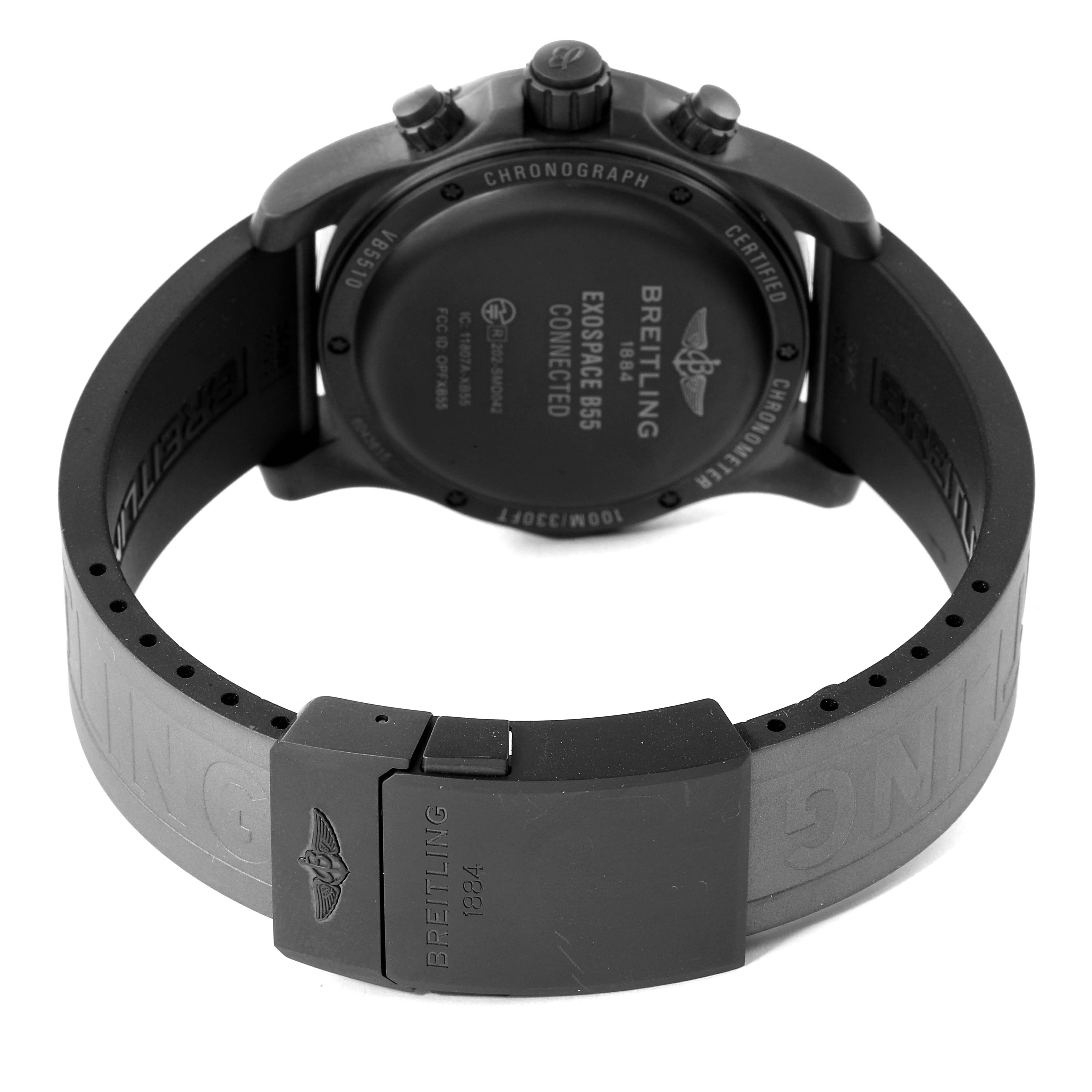 The image shows the back and band of a Breitling Professional Series VB5510 Men's Titanium Black Dial VB5510 Men's Titanium Black Dial Exospace B55 watch.