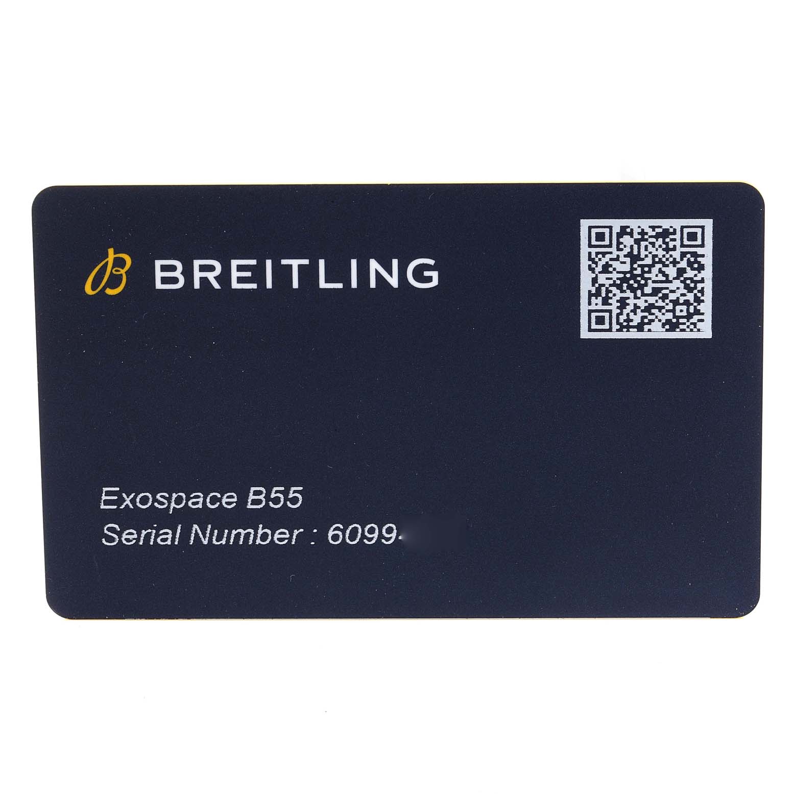 This image shows a Breitling Exospace B55 serial number card, indicating the Professional Series model and the serial number.